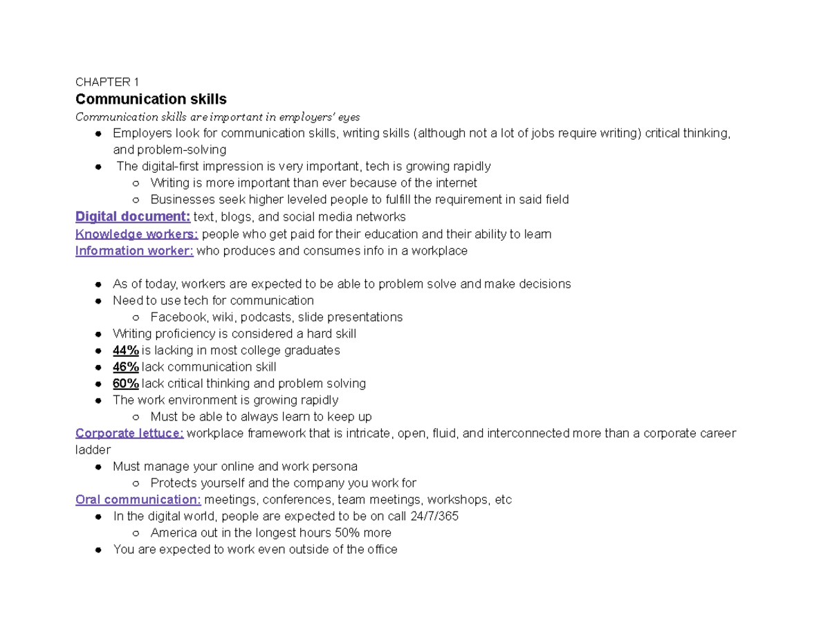 Chapter 1- Communication Skills - CHAPTER 1 Communication Skills ...