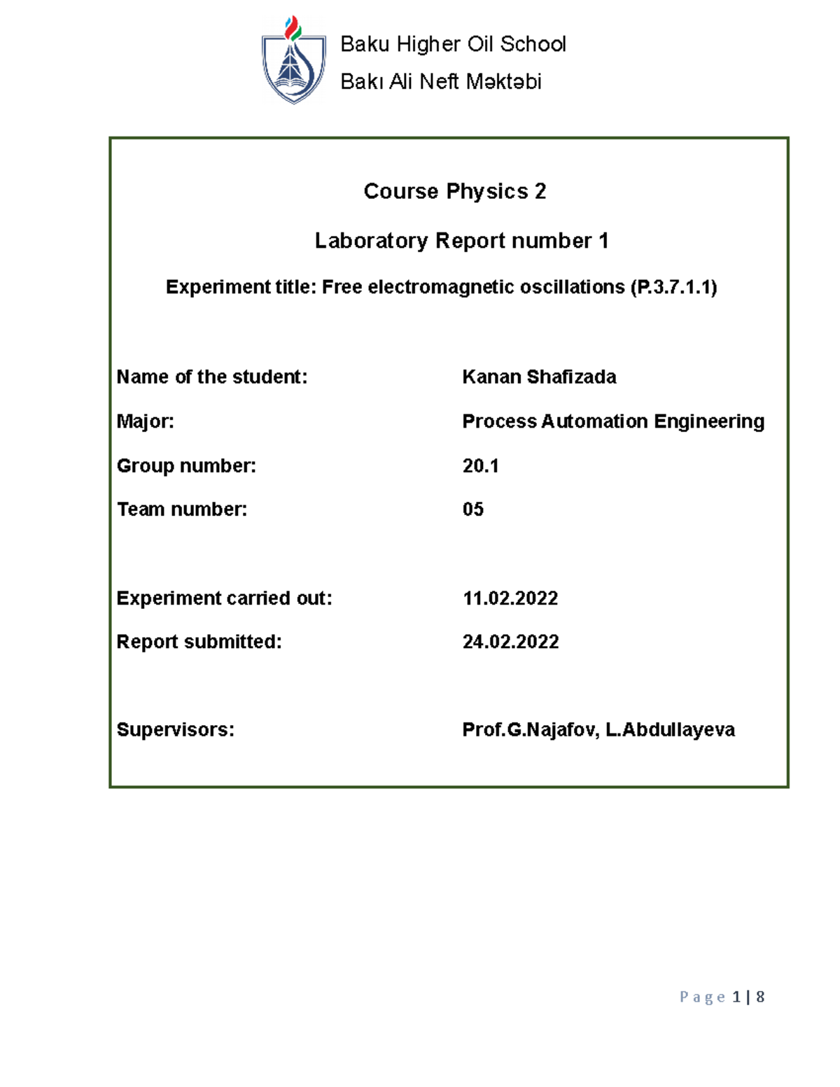 Kanan Shafizada free oscillator Course Physics 2