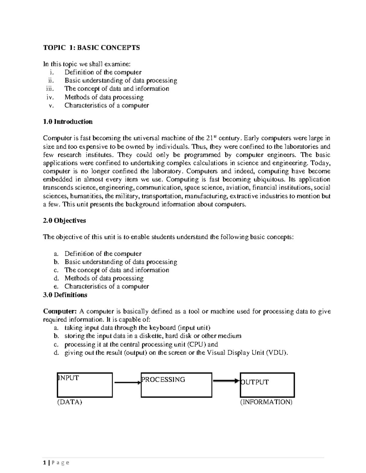 Topic 1 Basic Concepts in computer literacy application - Computer ...