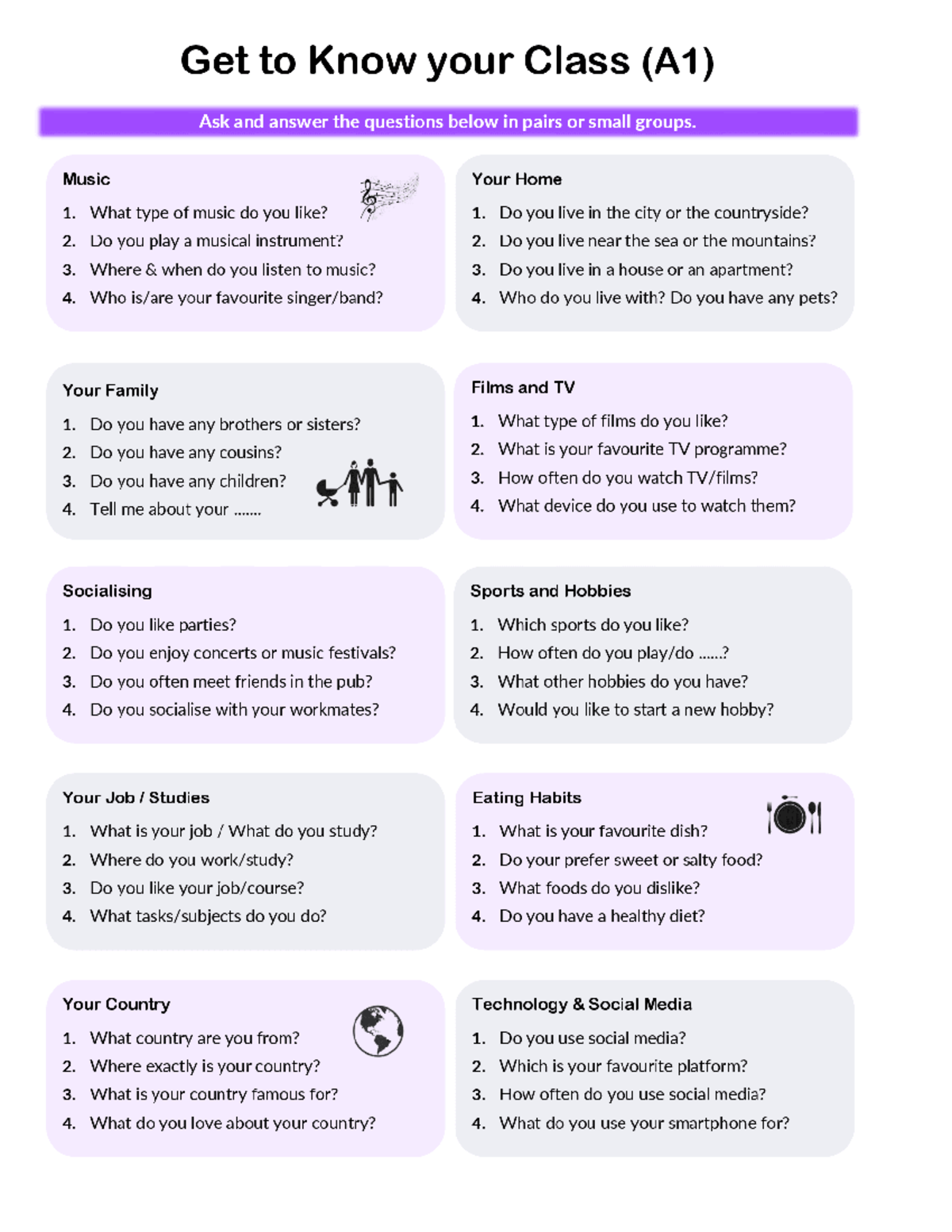 Speaking Questions A2 SPEAKING QUESTIONS About daily routine What do