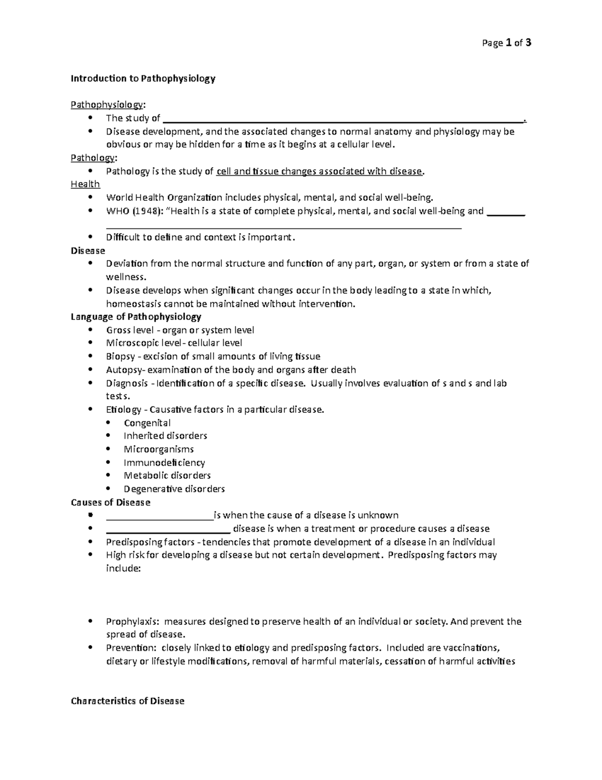 Introduction to Pathophysiology - Page 1 of 3 Introducion to ...