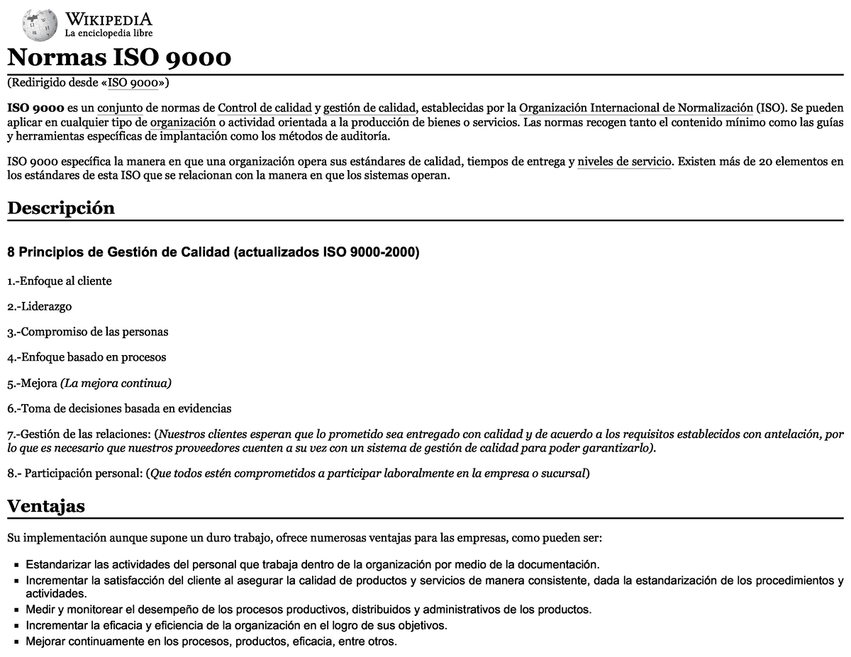 Normas Iso 9000 Wikipedia La Enciclopedia Libre Calidad Y