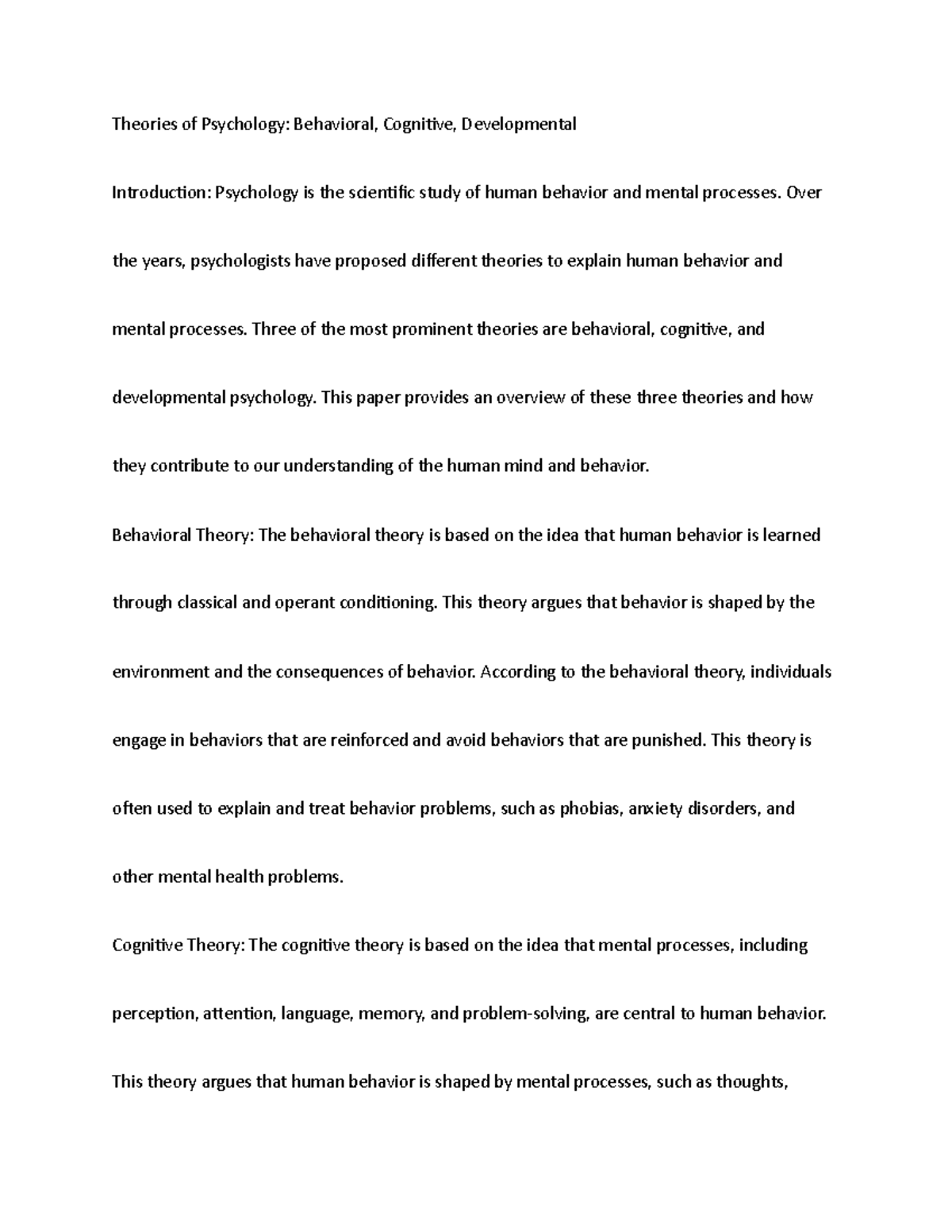 CP28 - notes - Theories of Psychology: Behavioral, Cognitive ...