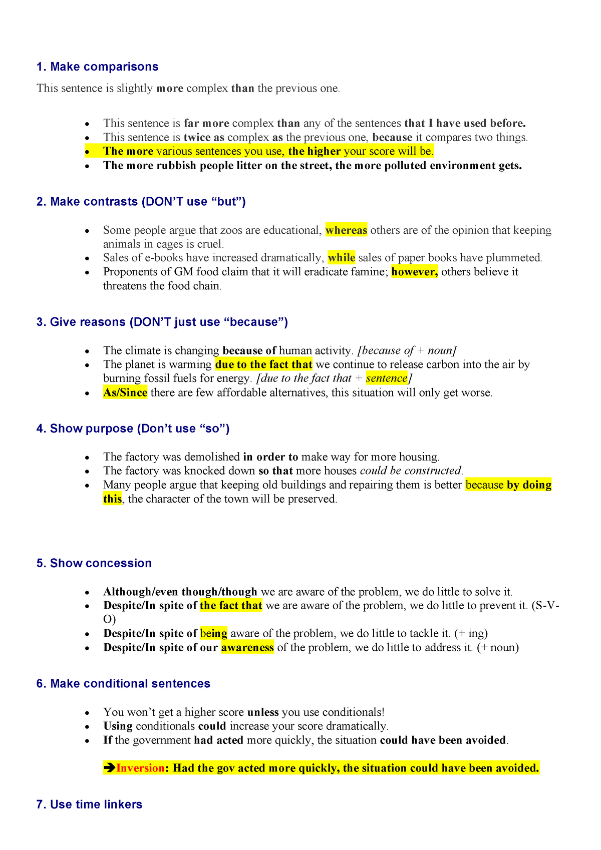 Complex sentences Lesson and Sample _ EAP - 1. Make comparisons This ...