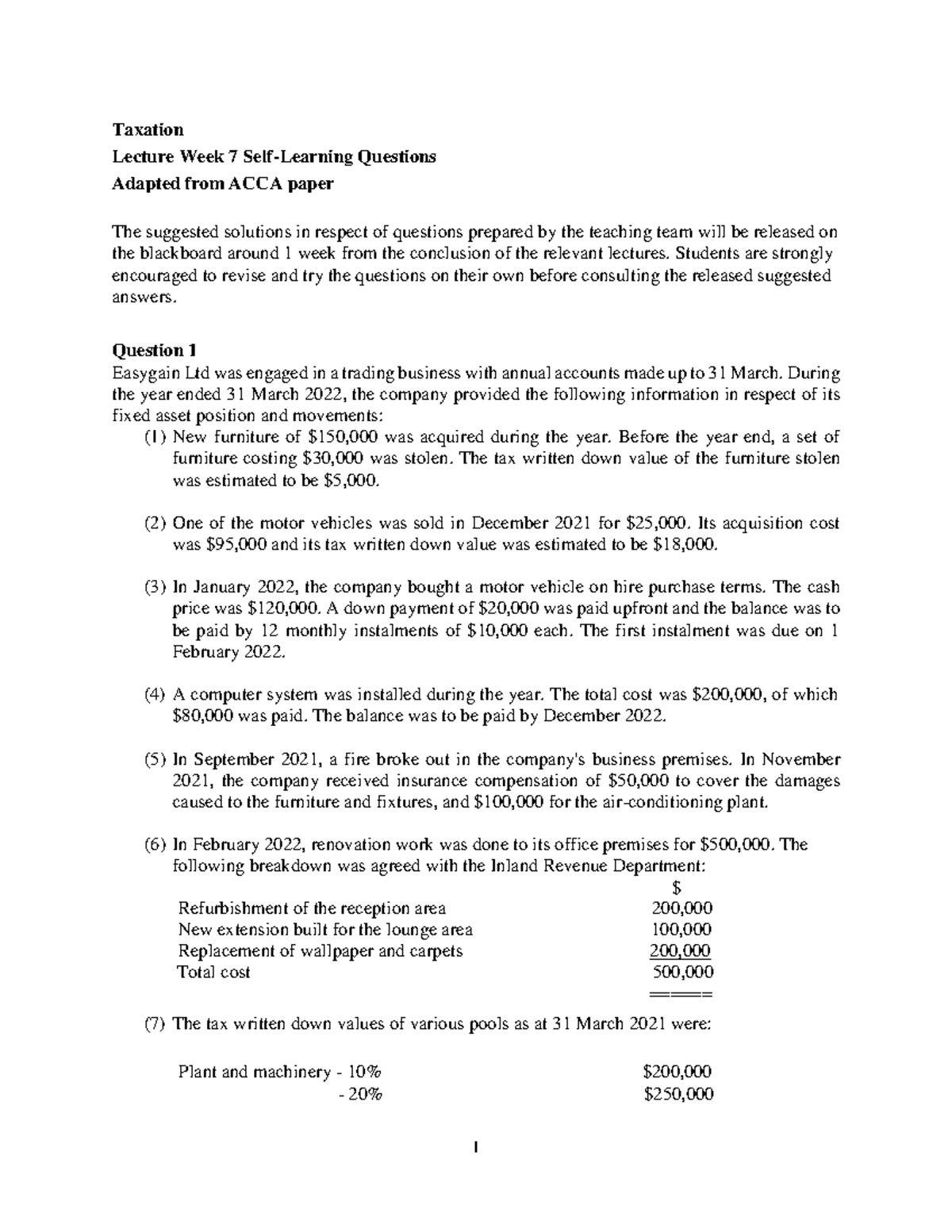 HKTaxation Lecture Week 7Questions - Taxation Lecture Week 7 Self ...