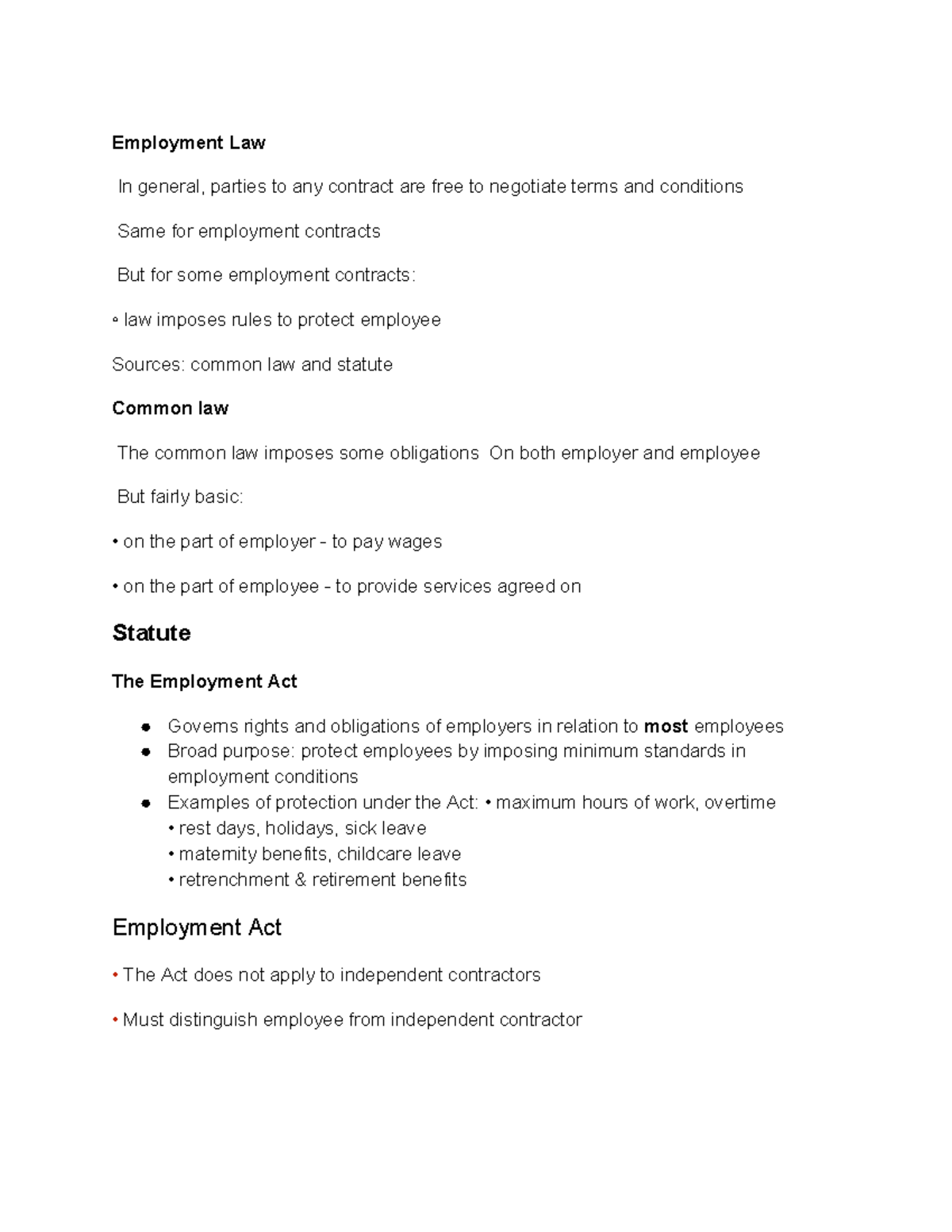 Employment Law - notes - Employment Law In general, parties to any ...
