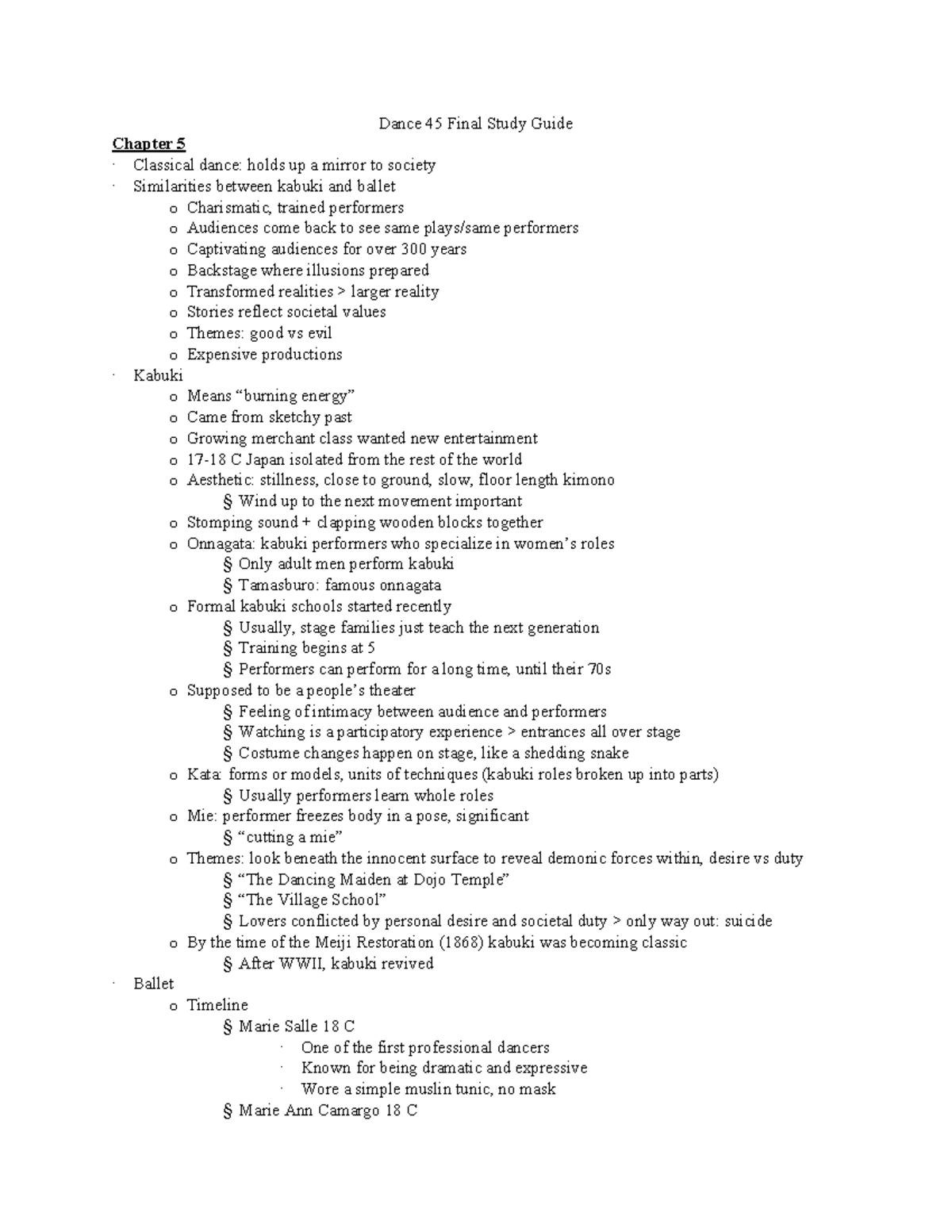 Dance 45 Final Study Guide - Dance 45 Final Study Guide Chapter 5 ...