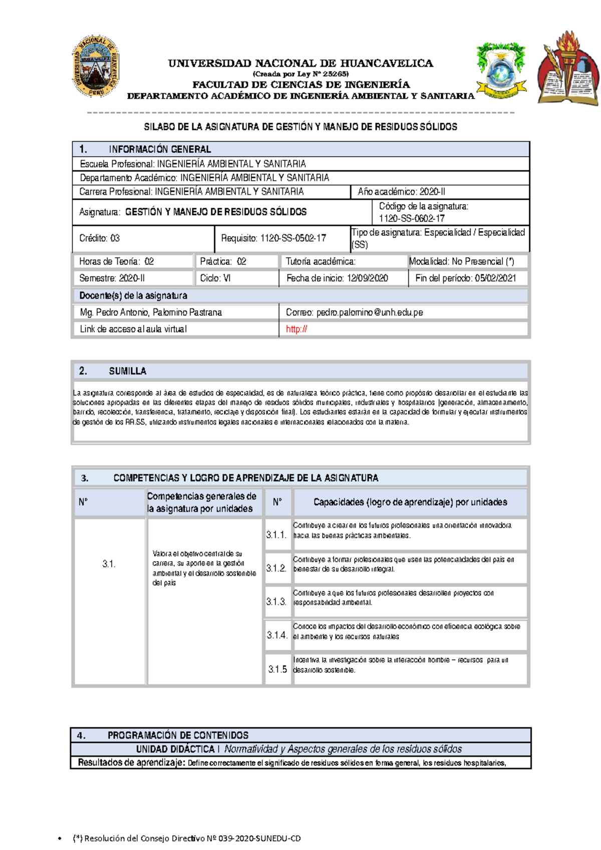 Silabo RRSS 2020 VI Ciclo - (Creada Por Ley Nº 25265) FACULTAD DE ...