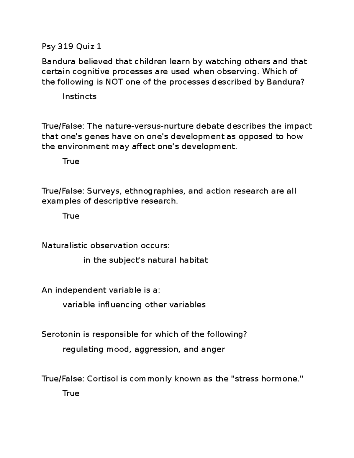 Psy 319 Quiz 1 - Quiz One Questions And Answers - Psy 319 Quiz 1 ...