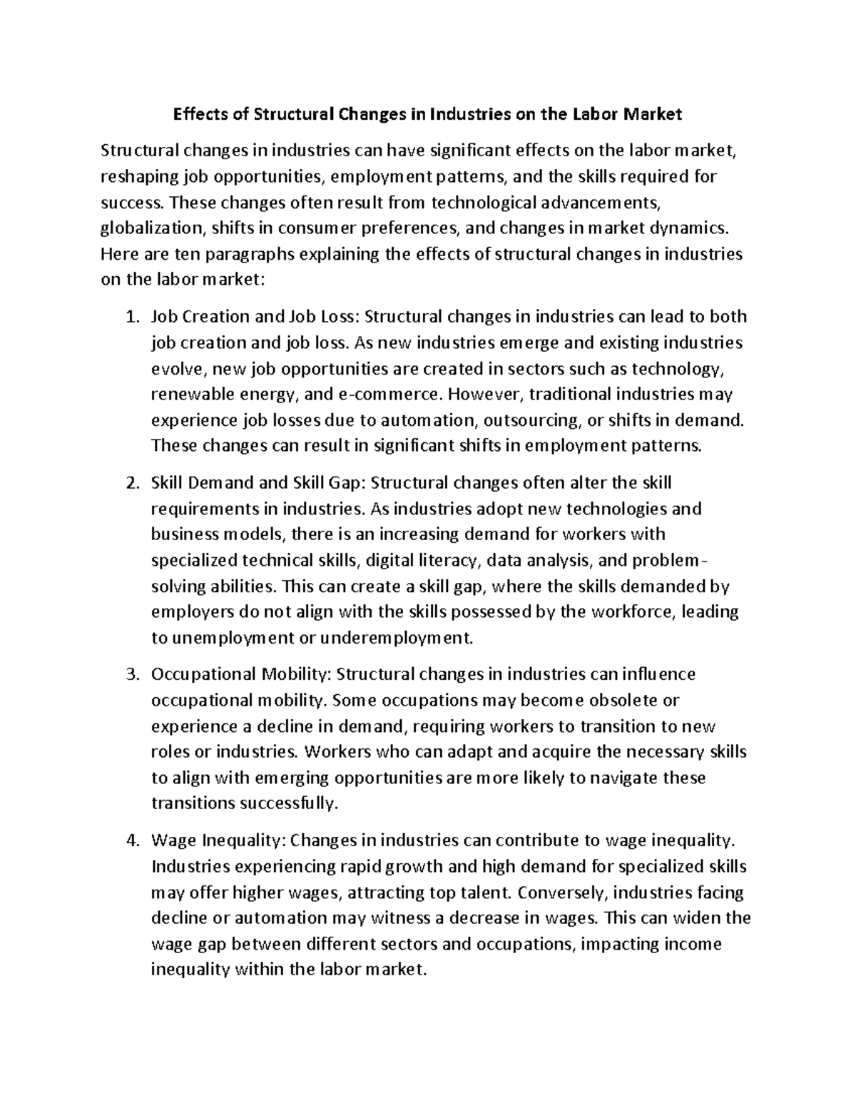 Effects of Structural Changes in Industries on the Labor Market - These ...