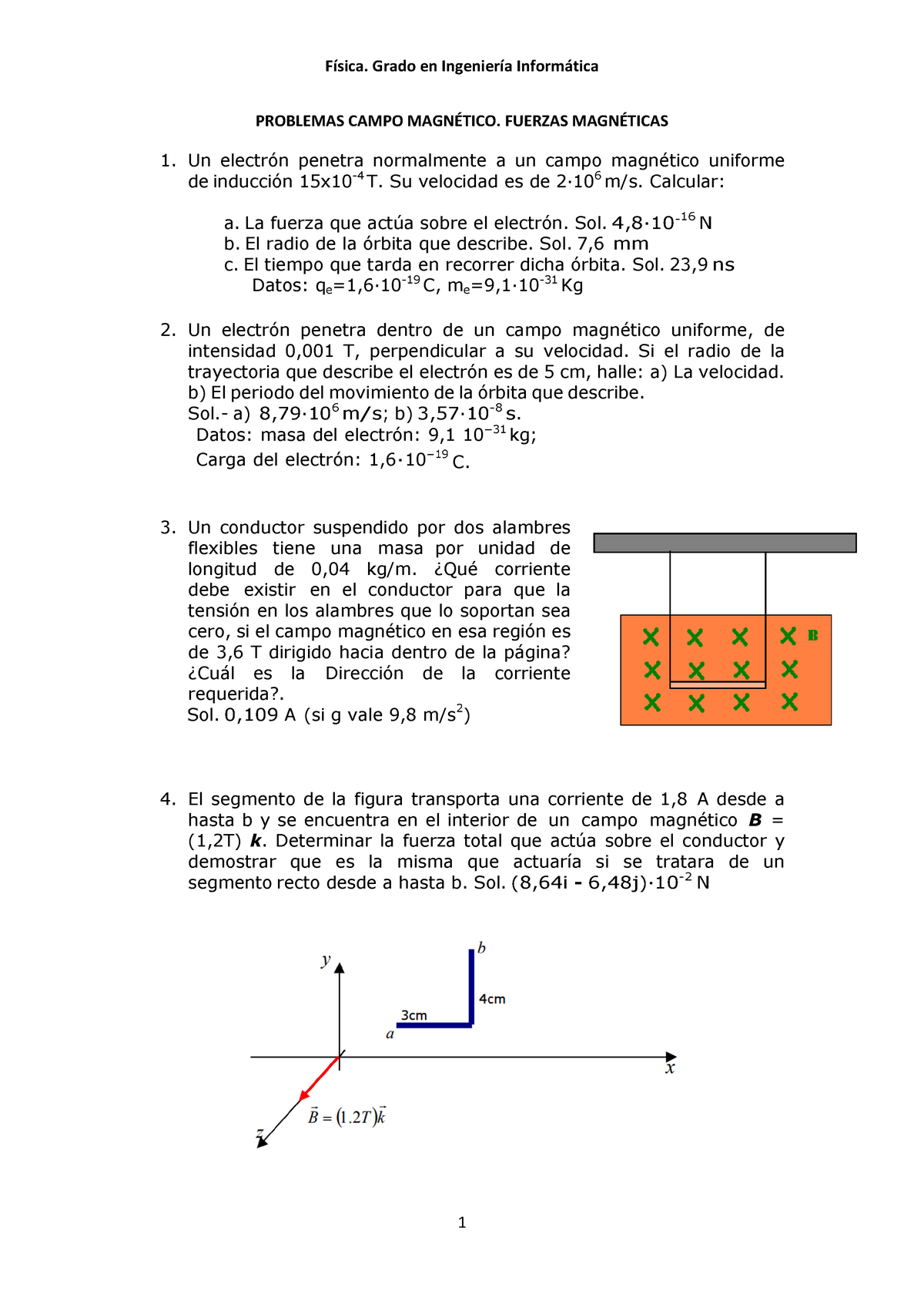 Enunciados Problemas Campo MagnÉtico. Fuerzas MagnÉticas - Física ...