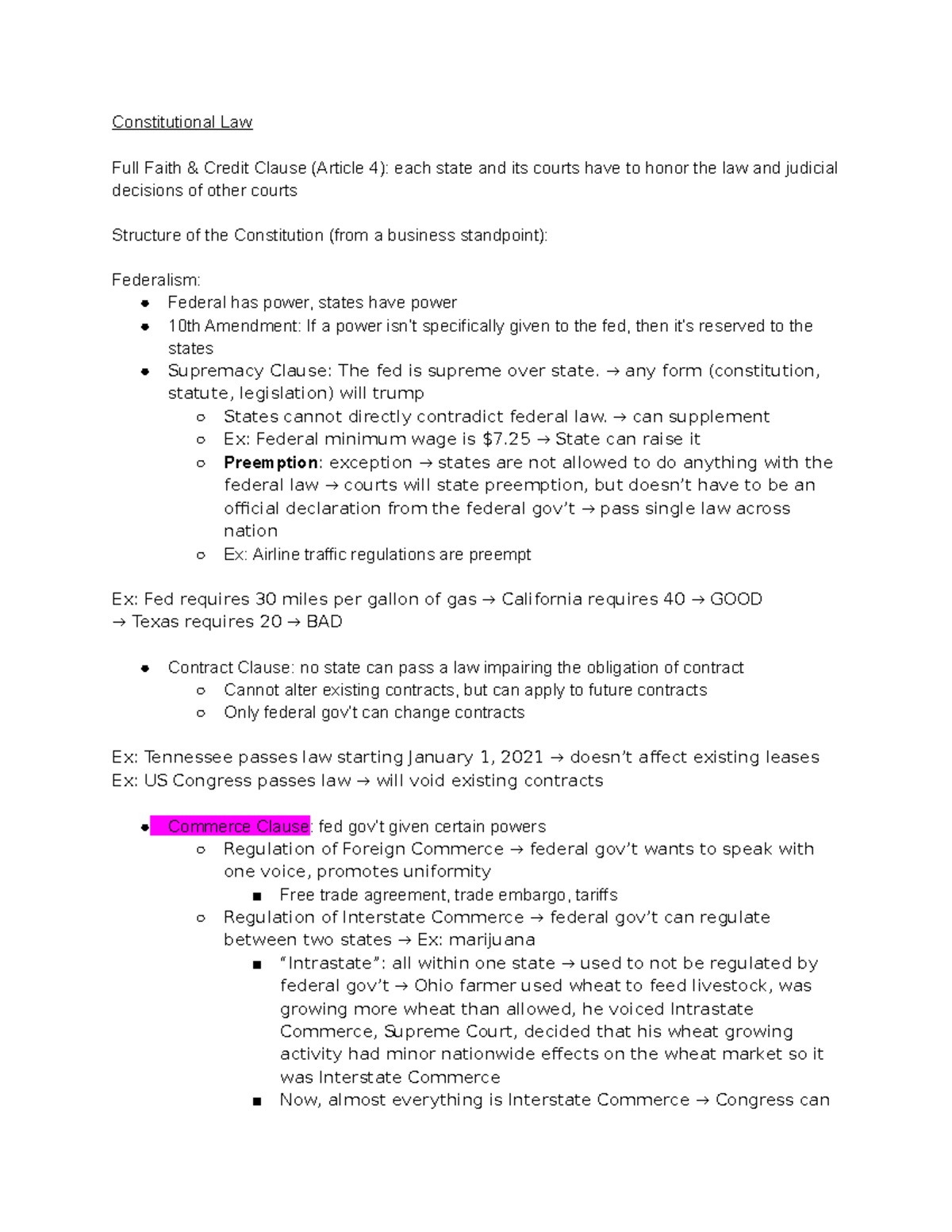 Constitutional Law Lecture Notes - Constitutional Law Full Faith ...