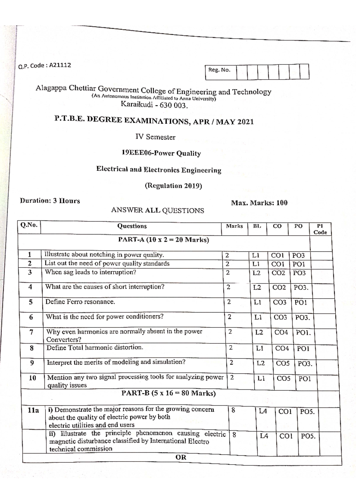 PQ - Question paper - power system analysis - Studocu