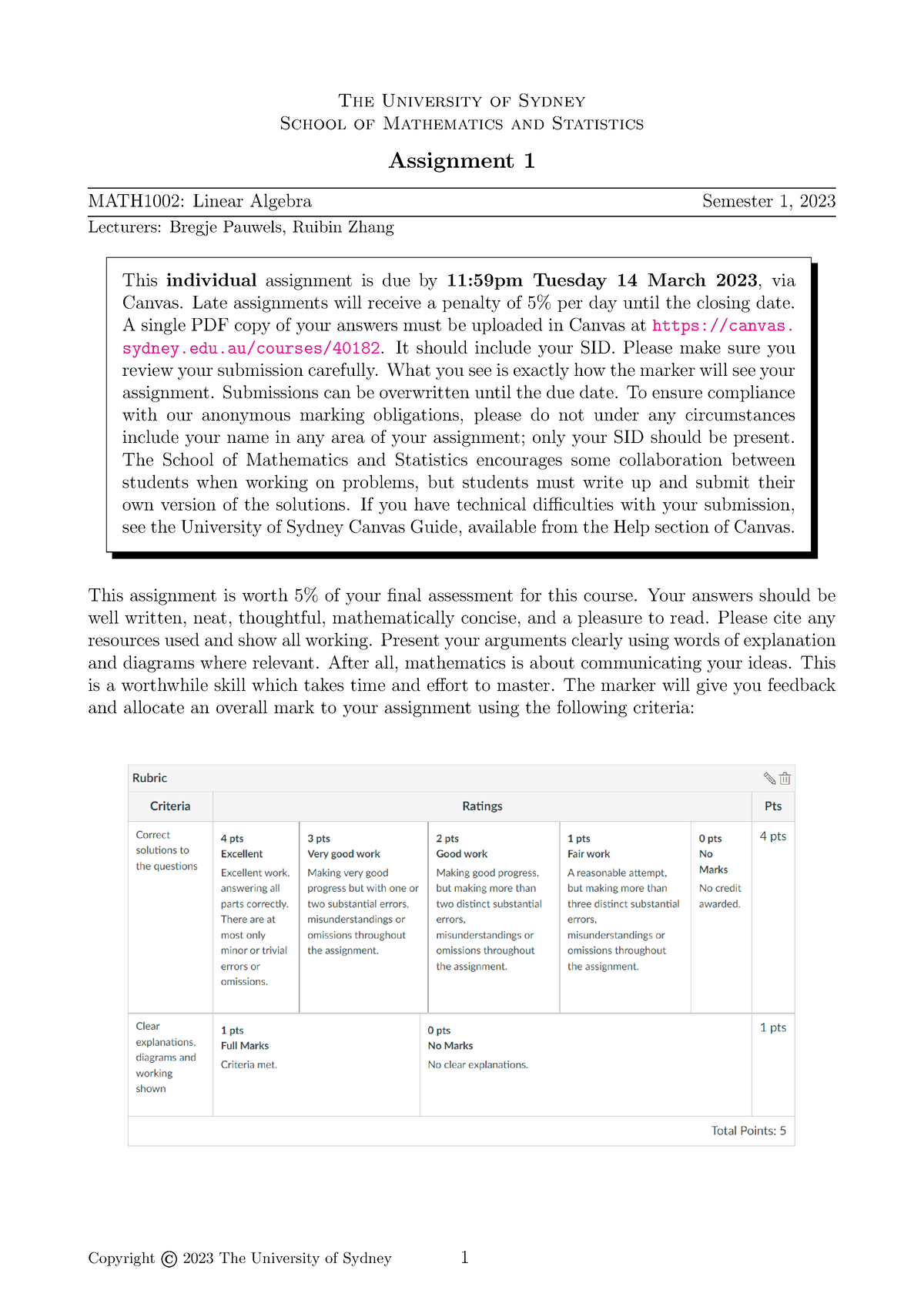 Assignment 1 Questions 2023 - The University Of Sydney School Of ...