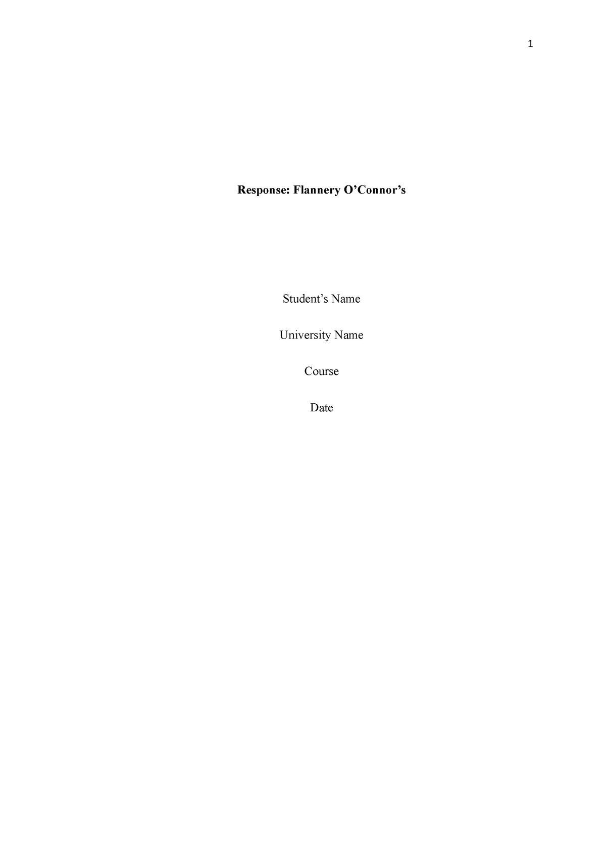 Response Analysis Of The Book O' Connoran - Response: Flannery O’Connor ...