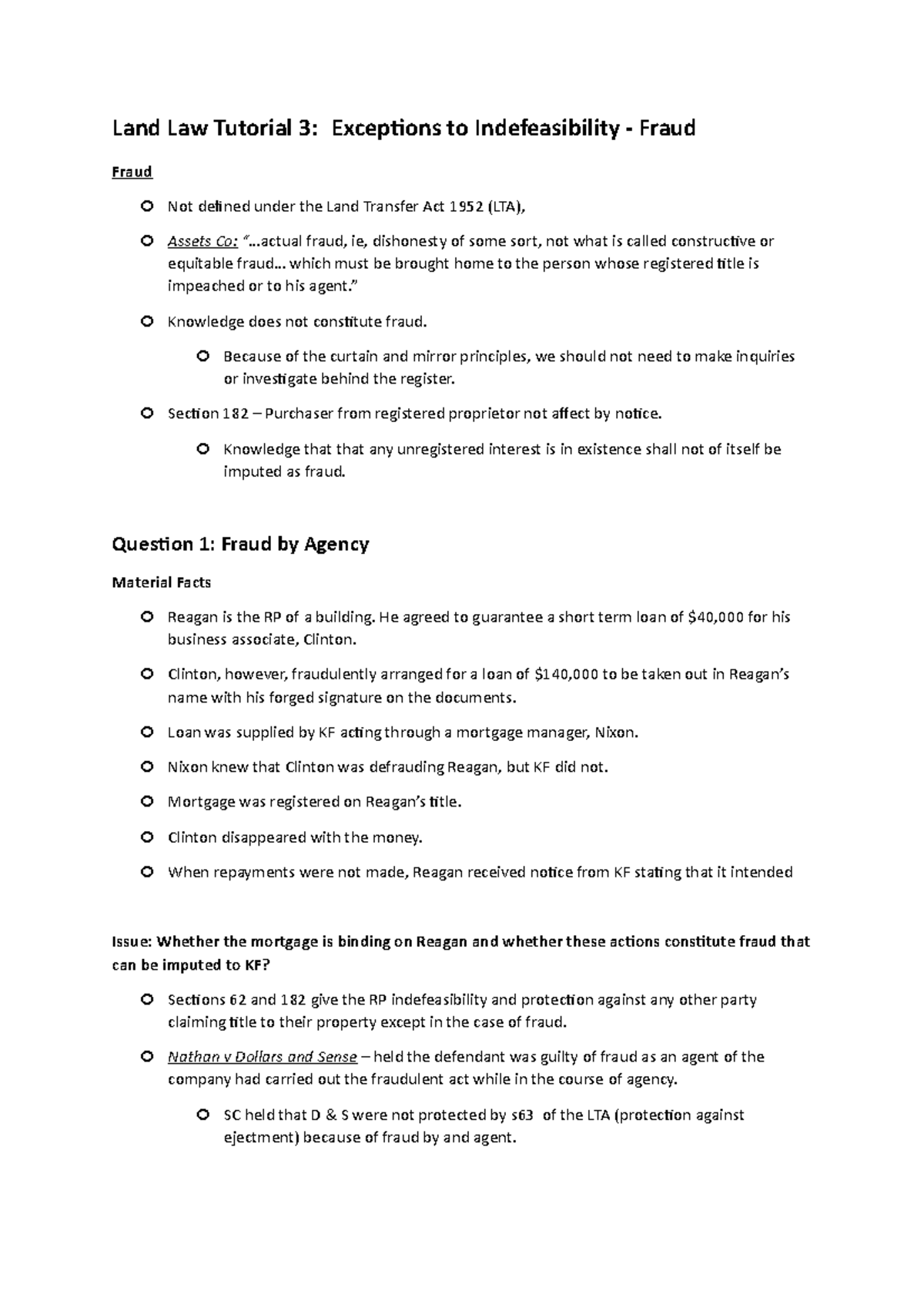 Land Law Tutorial 3 Because of the curtain and mirror principles, we should not need to make
