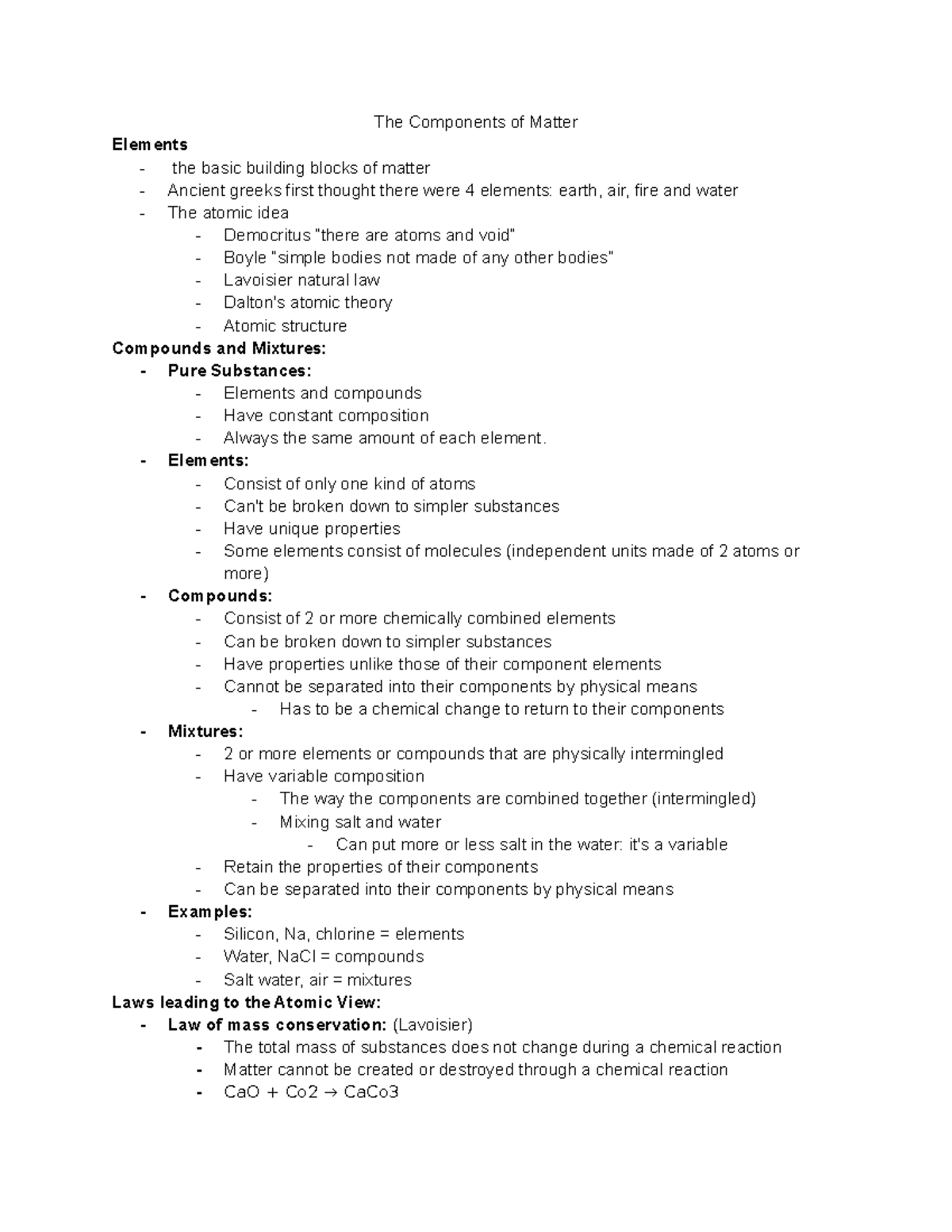 Chem 8 30 17 Lecture Notes 5 The Components Of Matter Elements The
