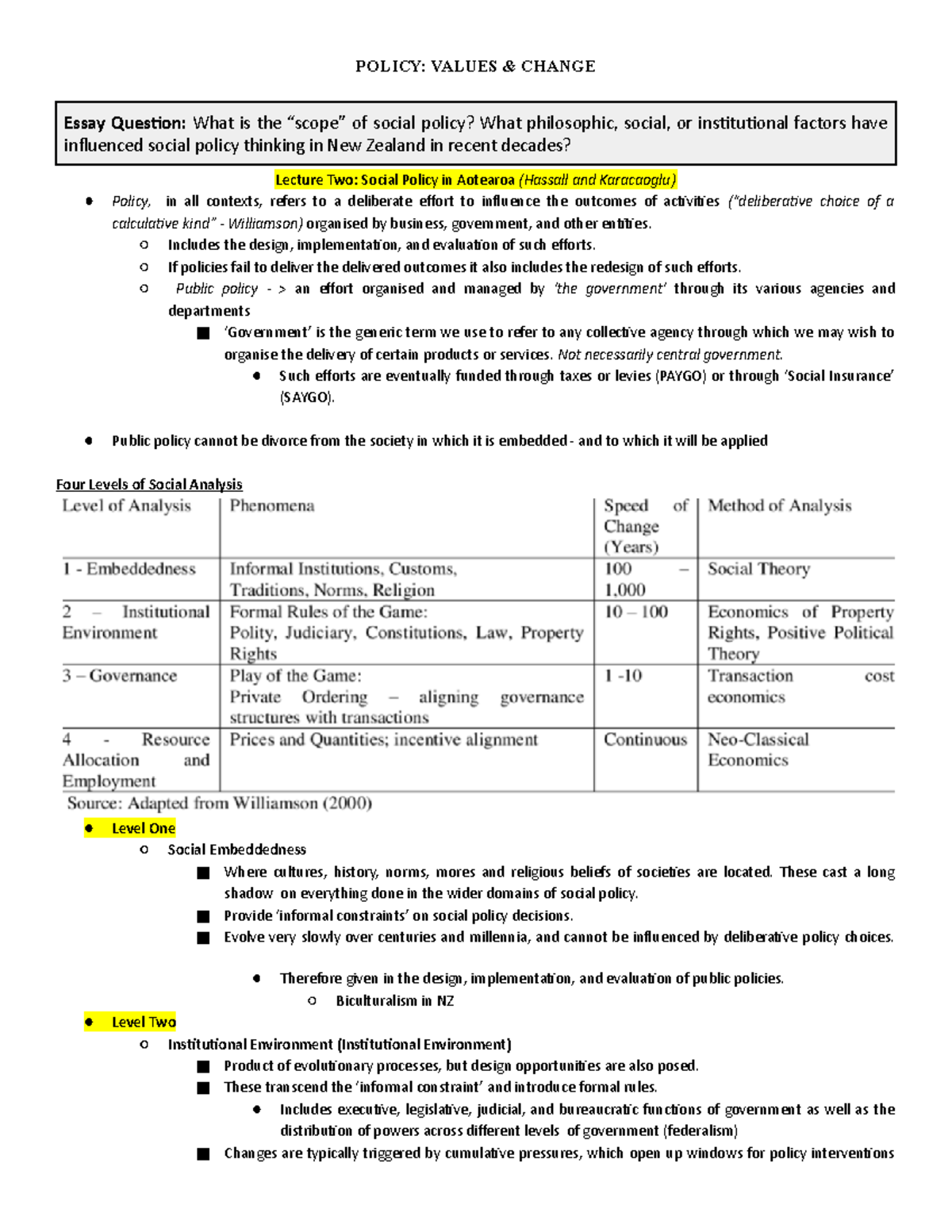 Policy Values Change POLICY VALUES CHANGE Essay Question What