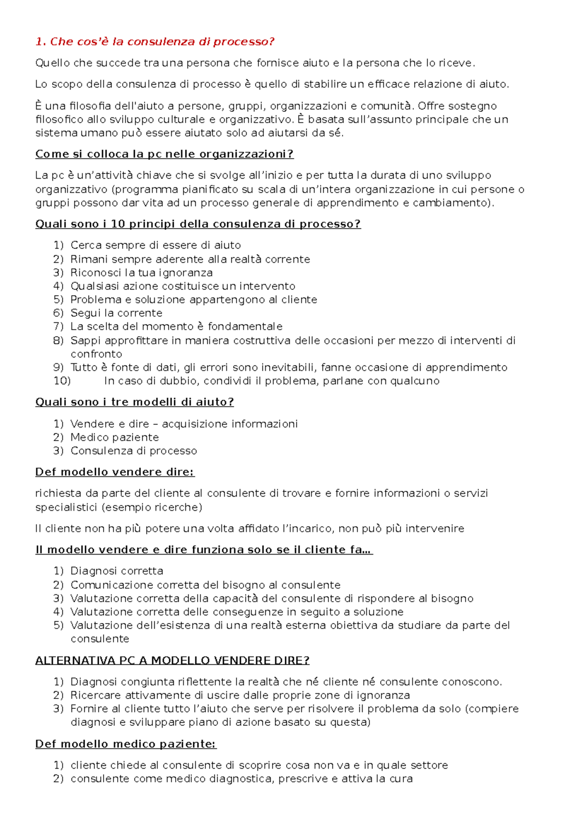 Riassunto Schein La Consulenza Di Processo - 1. Che Cos’è La Consulenza ...