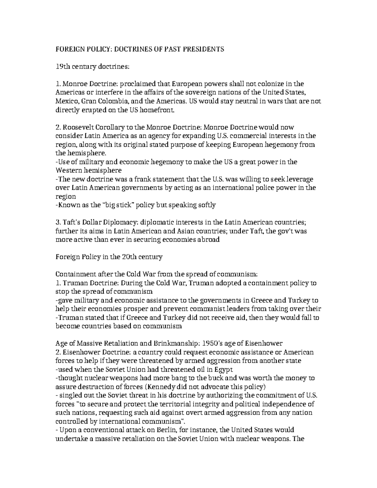 Doc. AP US~ US Policies during the Cold War - FOREIGN POLICY: DOCTRINES ...