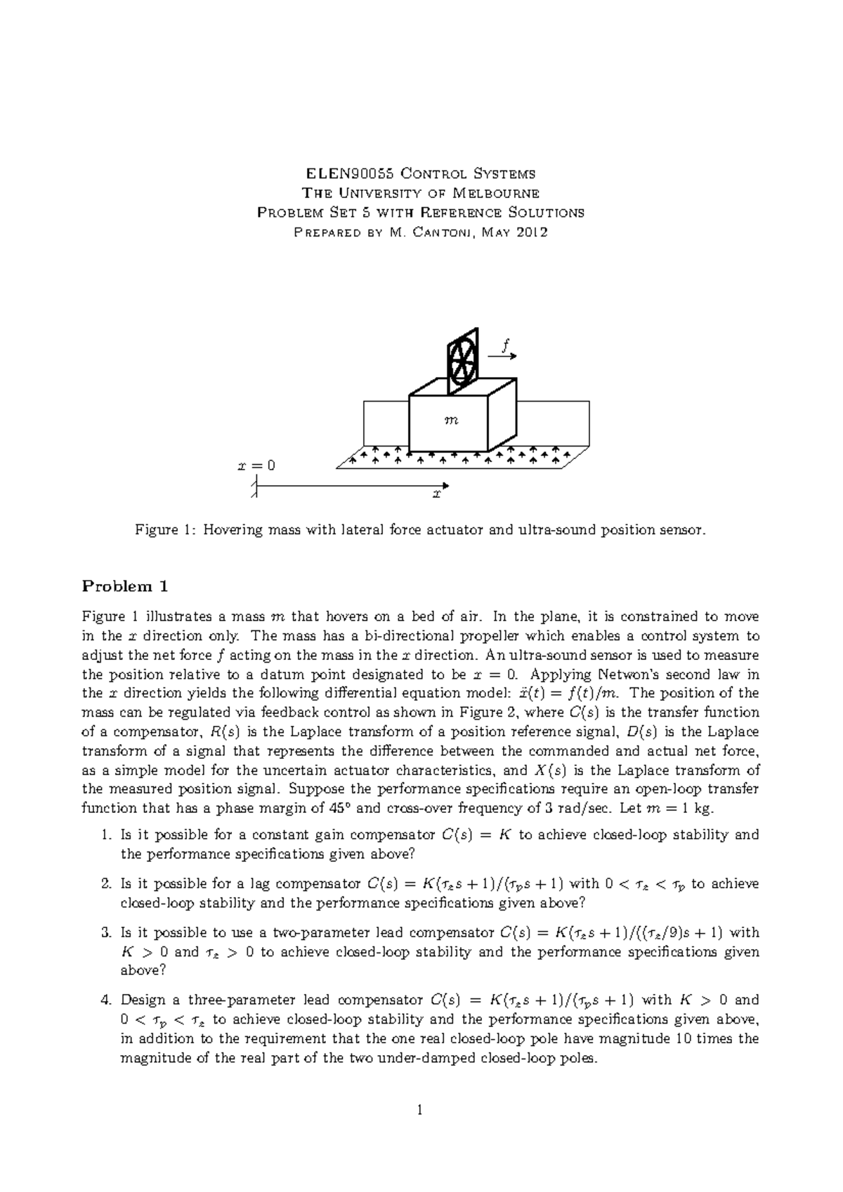 Problem set 5 - ELEN90055 Control Systems The University of Melbourne ...