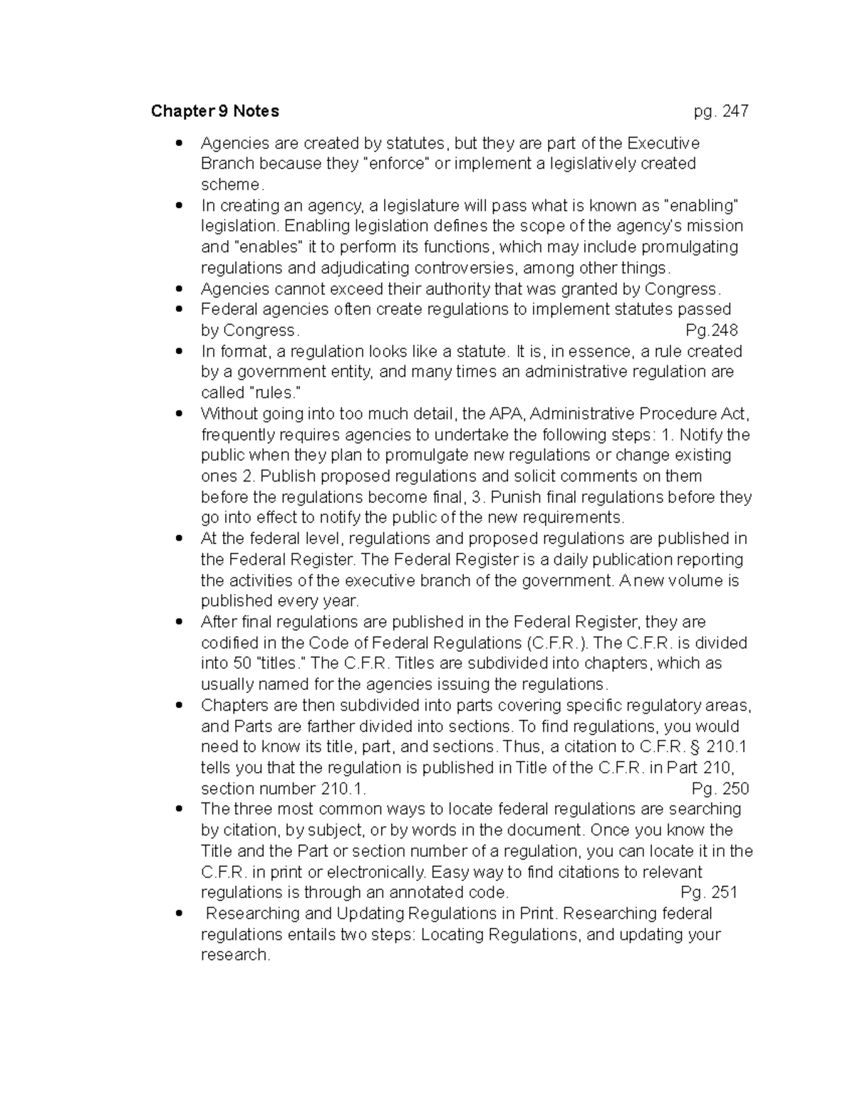 Chapter 9 Notes Mcclure - Chapter 9 Notes pg. 247 Agencies are created ...