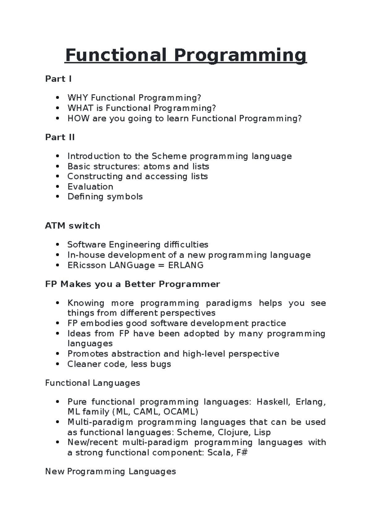 Functional Programming - .. which include elements inspired from FP ...