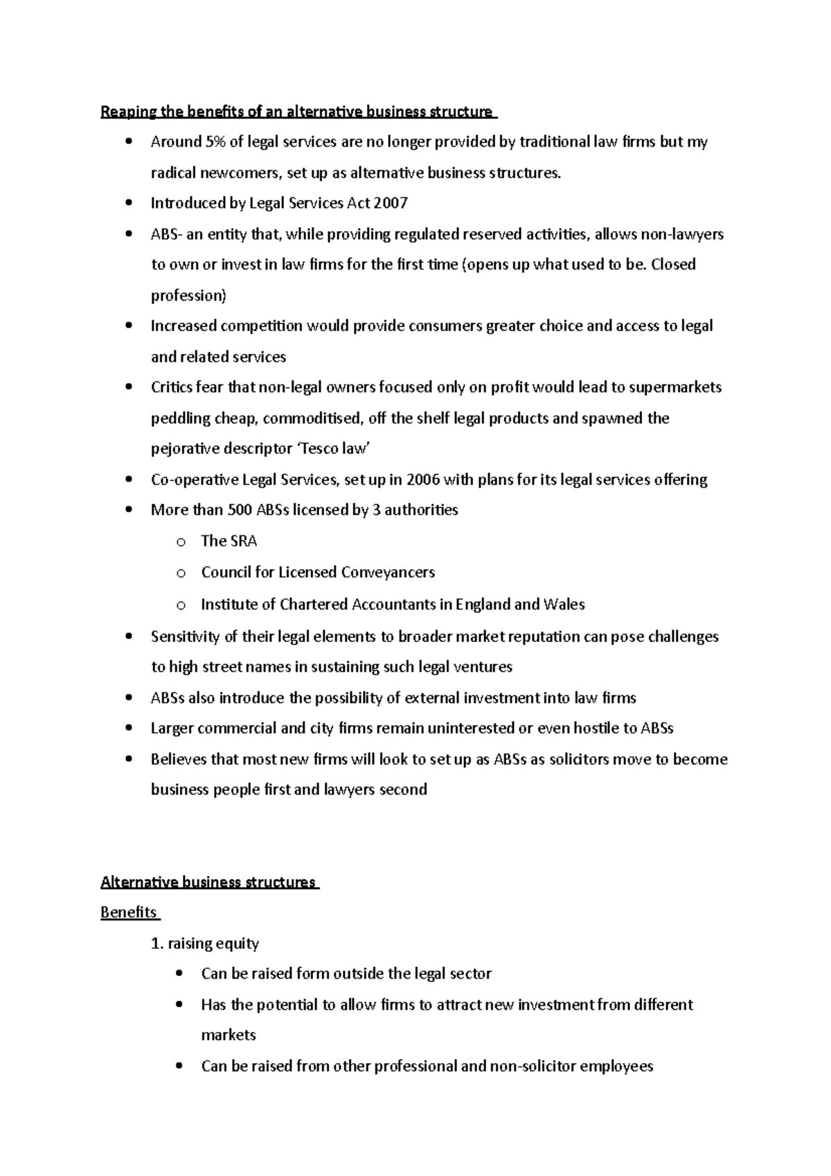 Business unit 4 notes Reaping the benefits of an alternative business