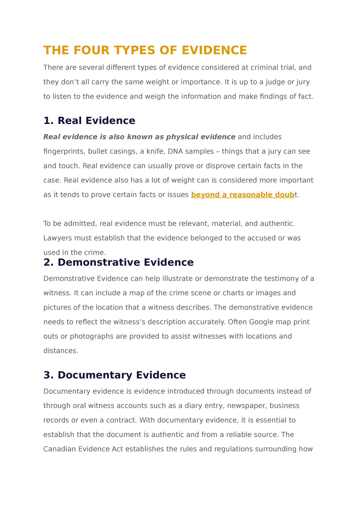 types of evidence assignment