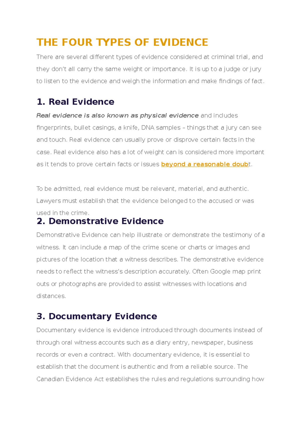 THE FOUR Types OF Evidence THE FOUR TYPES OF EVIDENCE There are