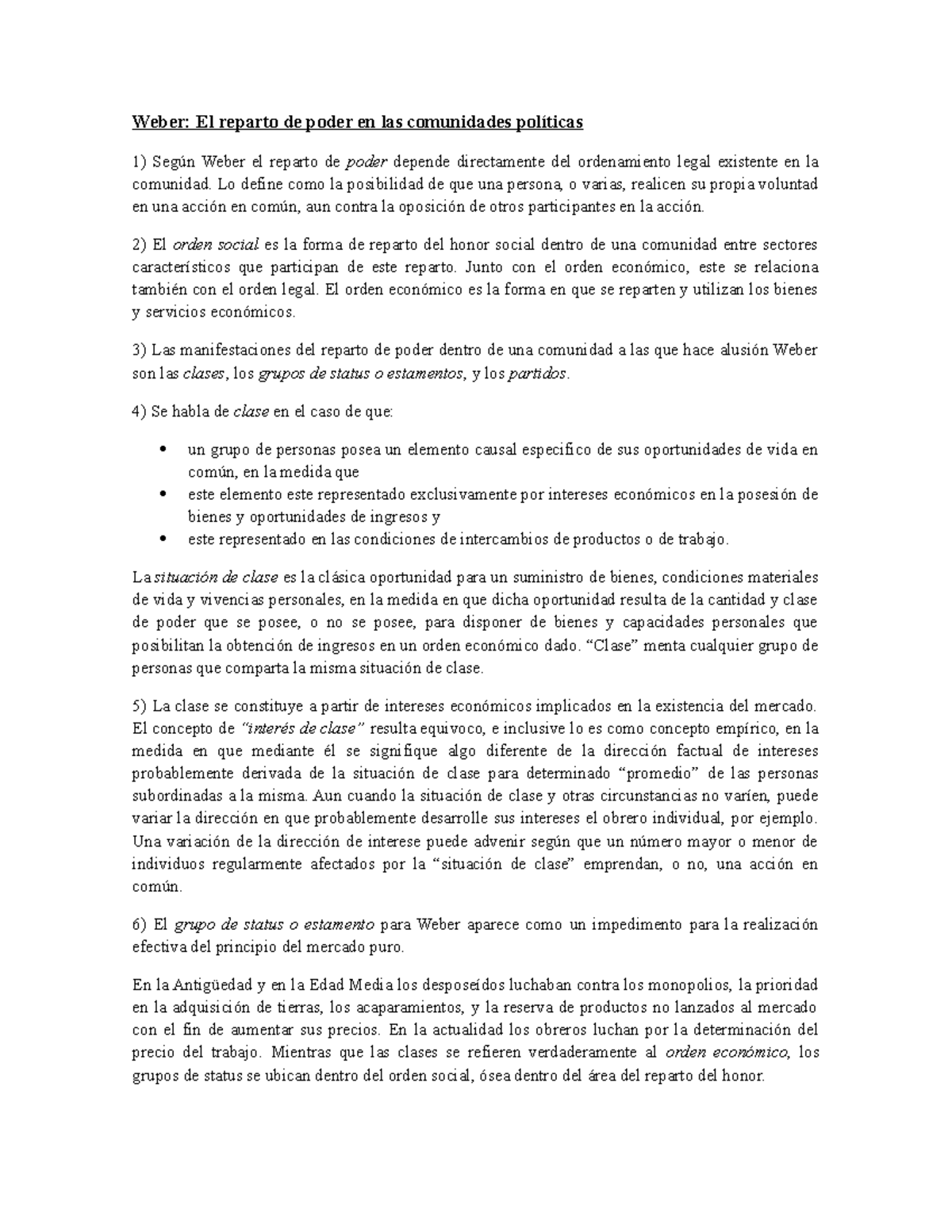 Weber El reparto de poder en las comunidades políticas Weber El