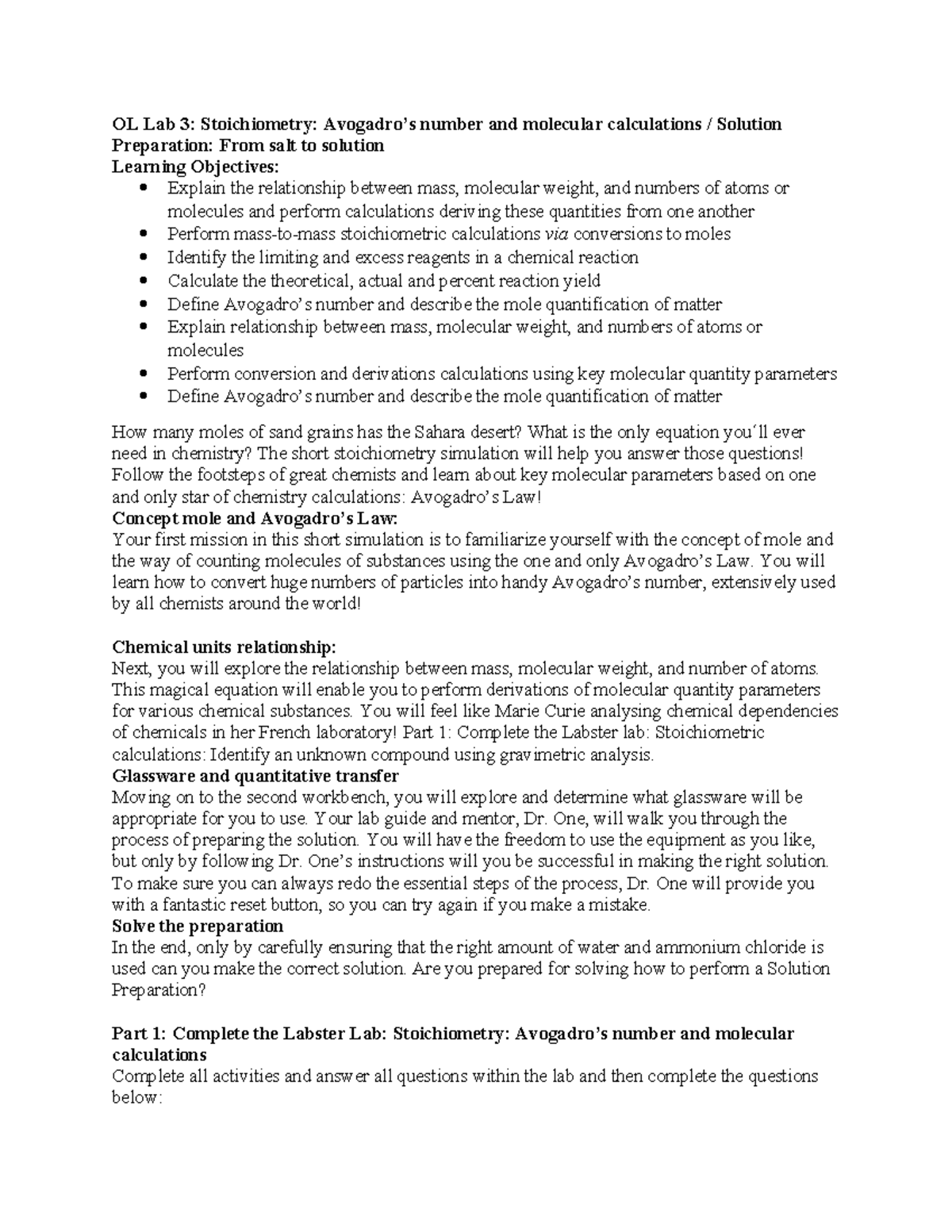 Week 3 Lab Chem - Guyguy - OL Lab 3: Stoichiometry: Avogadro’s Number ...