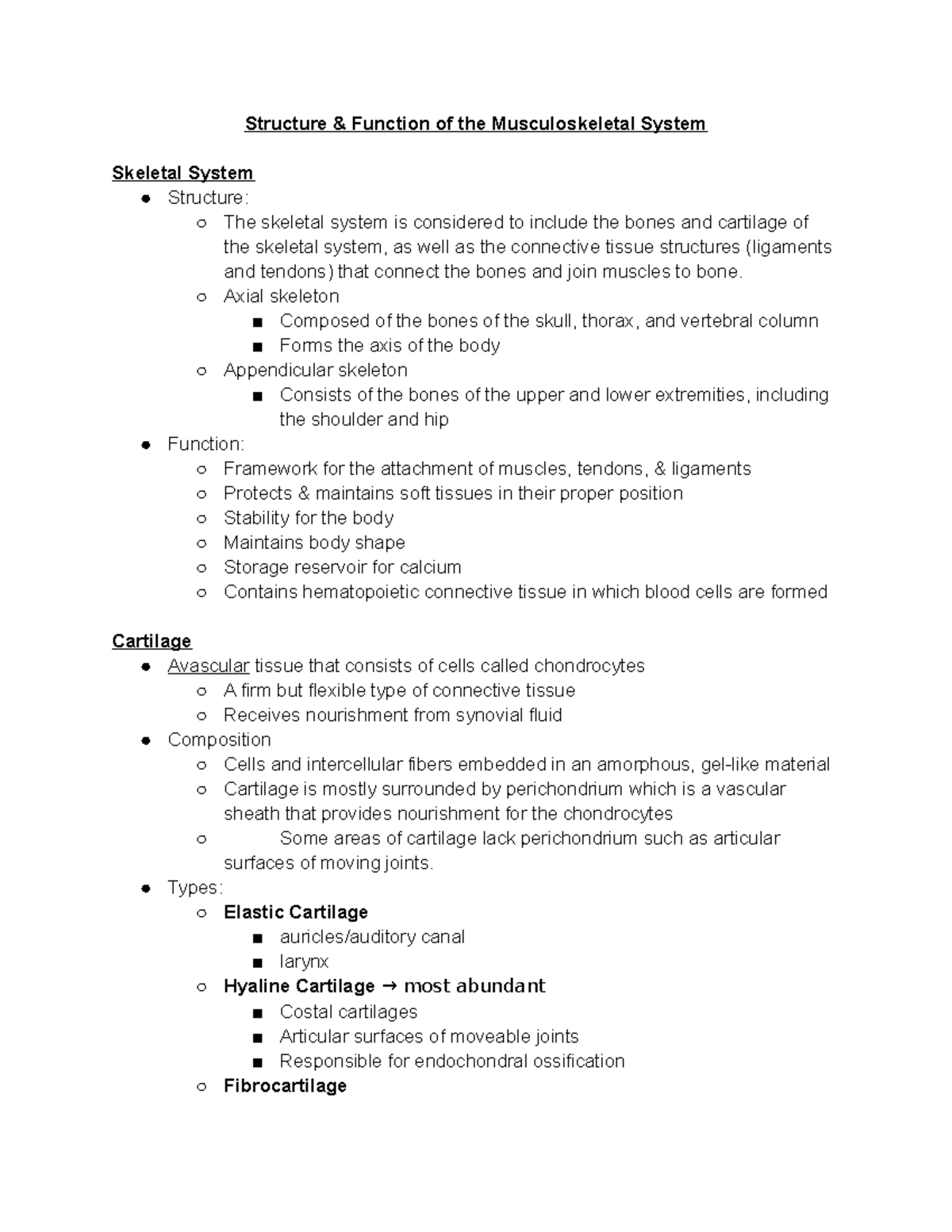 Structure Function of the Musculoskeletal System - Structure & Function ...