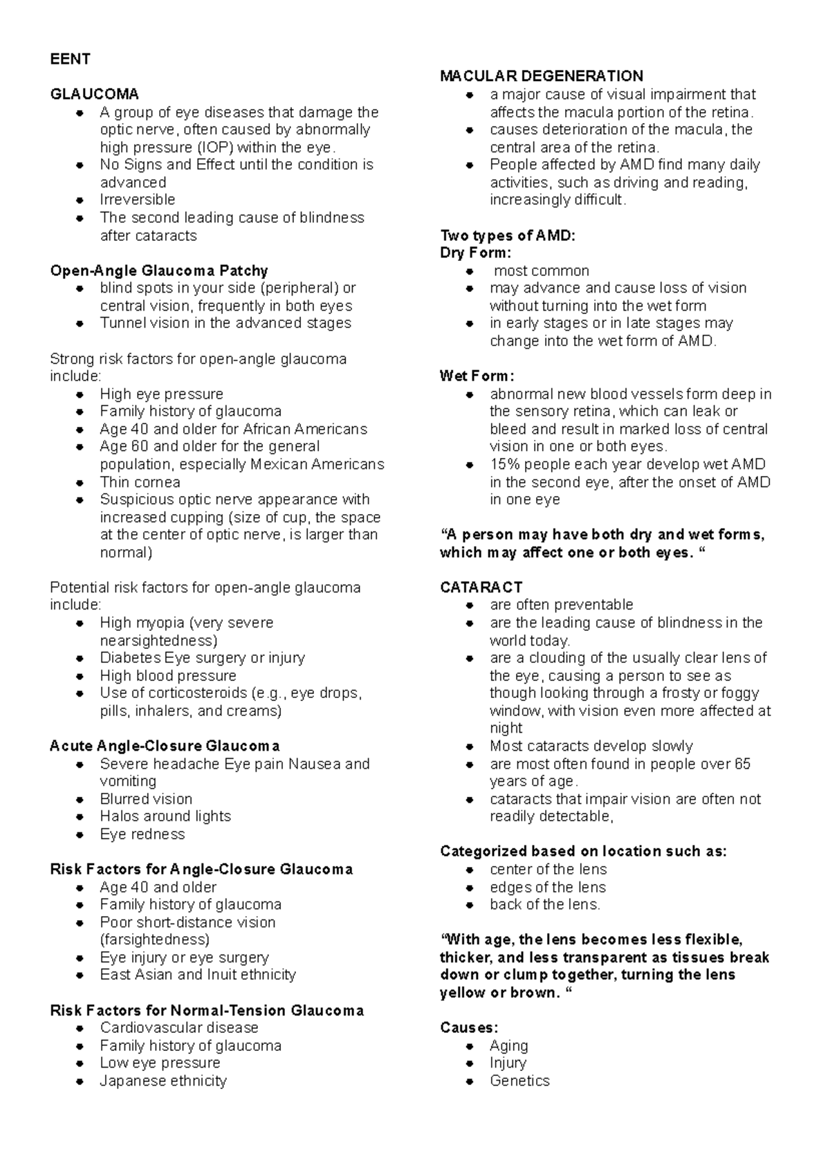 EENT and SKIN - EENT GLAUCOMA A group of eye diseases that damage the ...