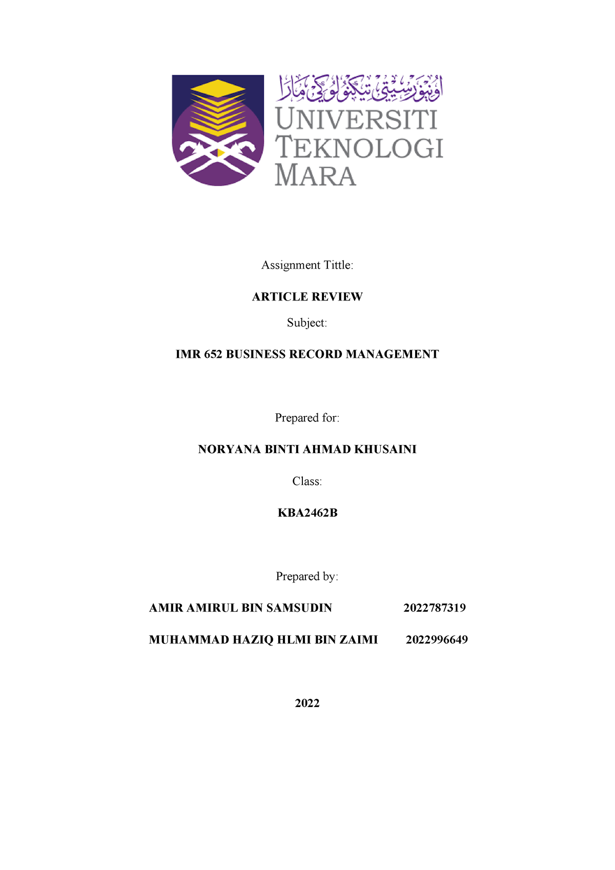 article review imr 652