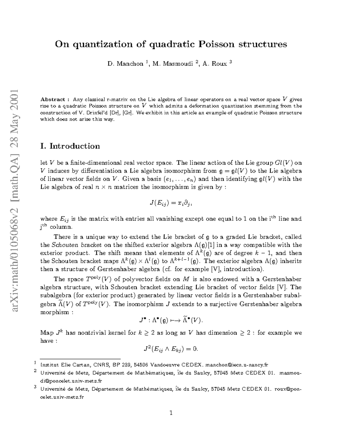 0105068 - Cours - arXiv:math/0105068v2 [math] 28 May 2001 On ...