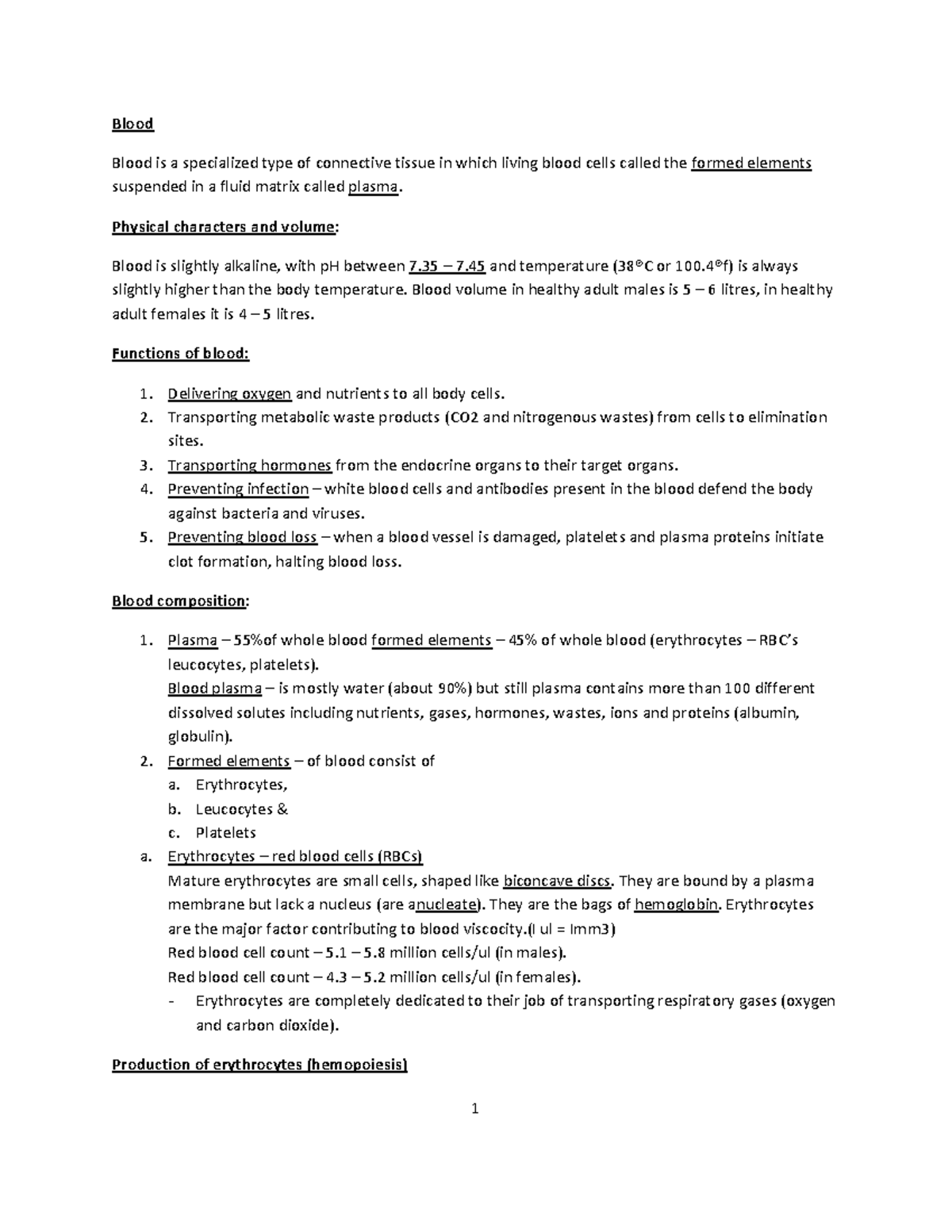 1. Blood Anatomy Notes - Blood Blood is a specialized type of ...