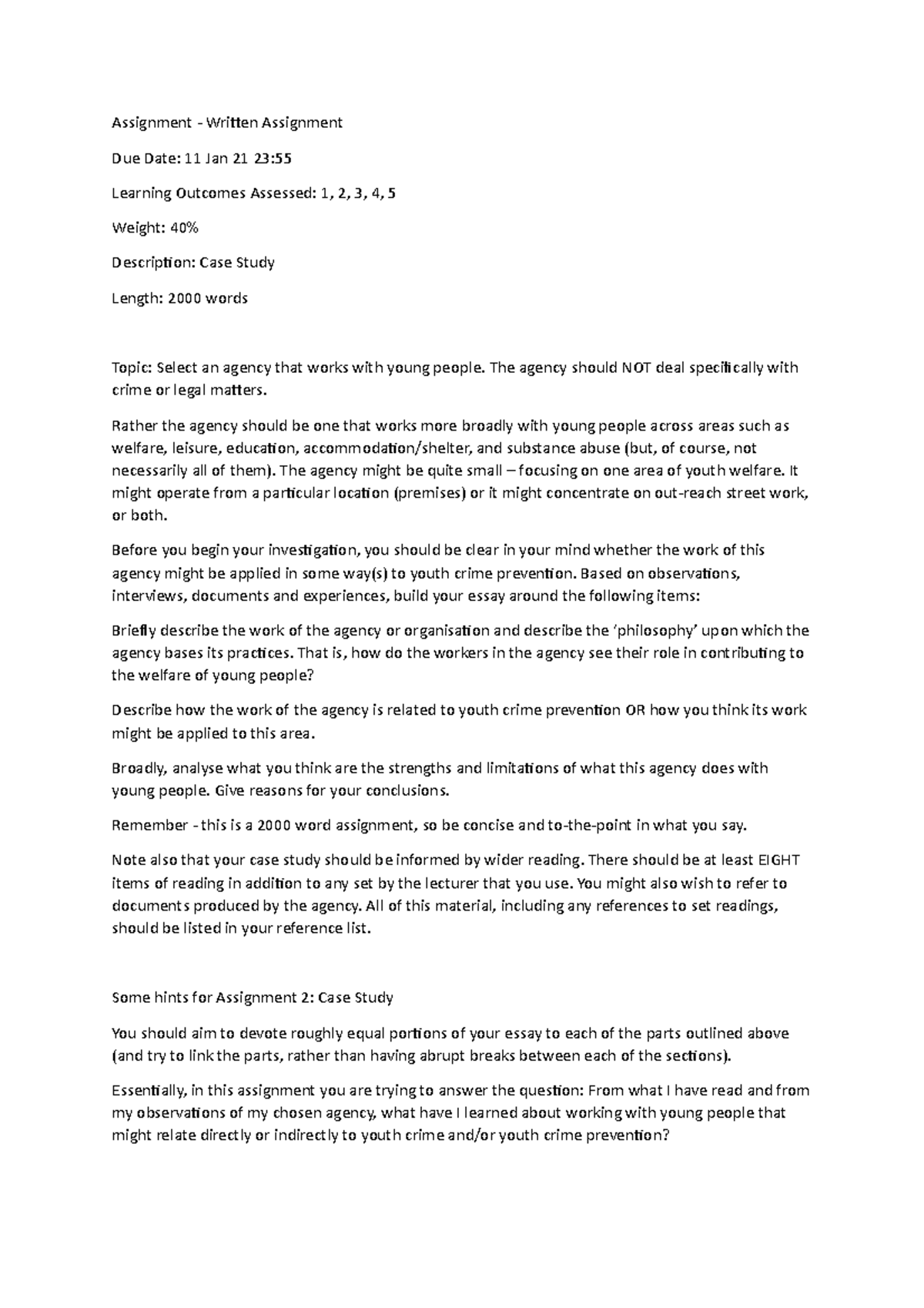 Assignment 1 - nothing - Assignment - Writen Assignment Due Date: 11 ...