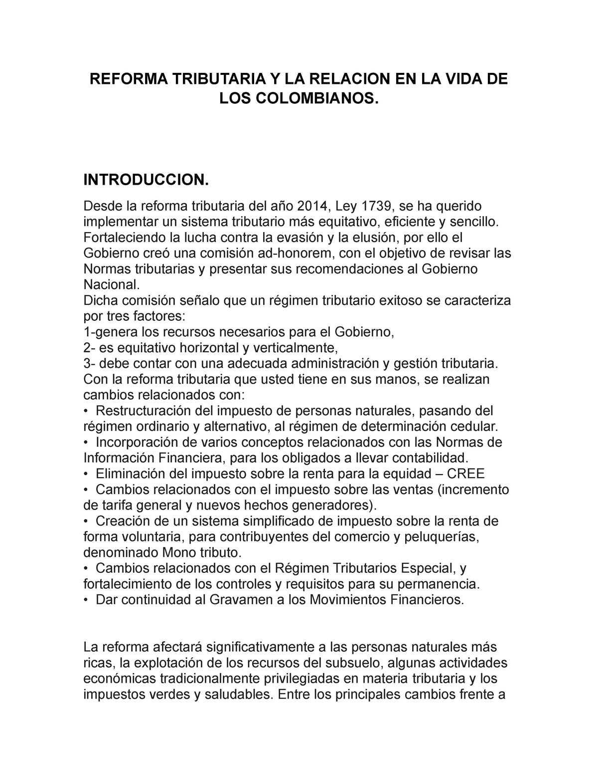 Reforma Tributaria Y LA Relacion EN LA VIDA DE LOS Colombianos ...