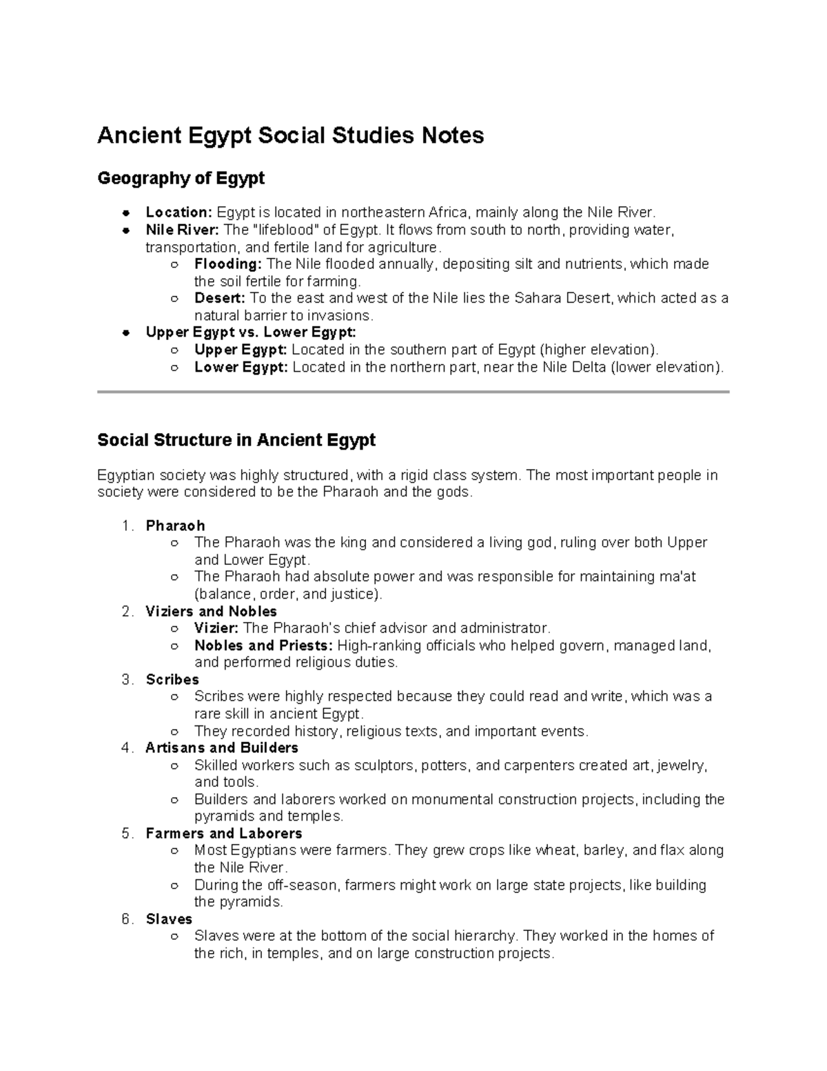 Ancient Egypt Social Studies Notes - Ancient Egypt Social Studies Notes ...