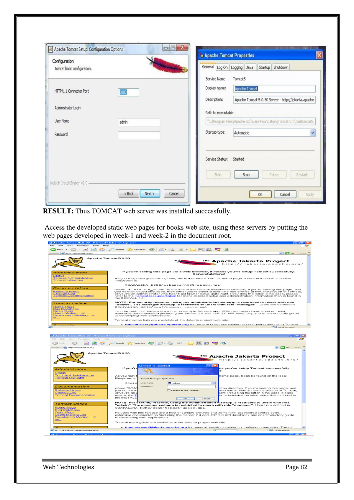 Web technologies part-3 - RESULT: Thus TOMCAT web server was installed