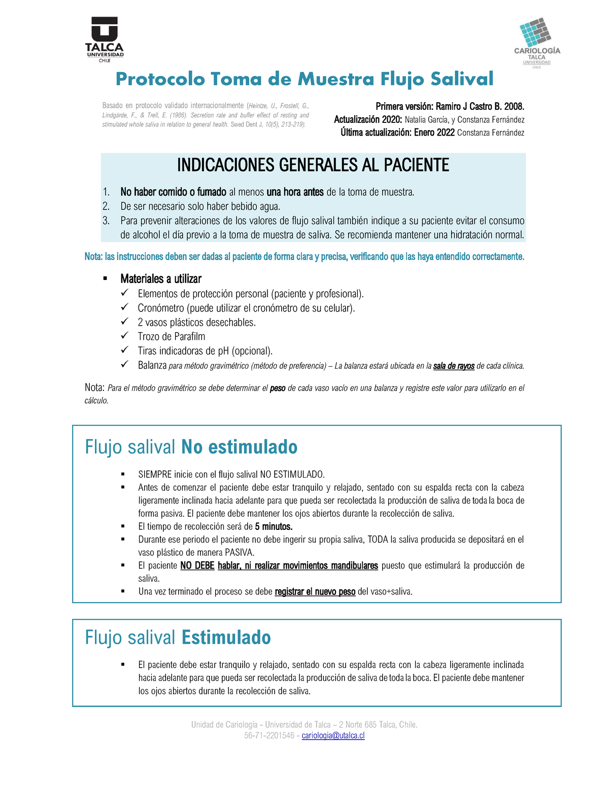 Protocolo Toma De Muestra Flujo Salival FCI 2022 - Unidad De CariologÌa ...