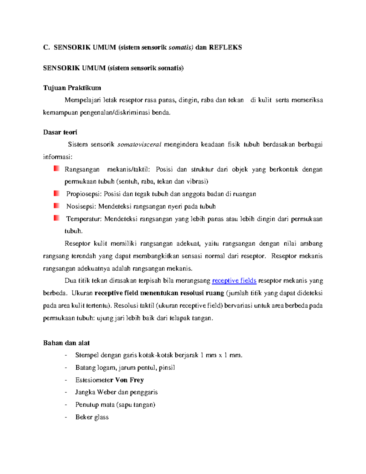 SSP III - idk - C. SENSORIK UMUM (sistem sensorik somatis) dan REFLEKS ...