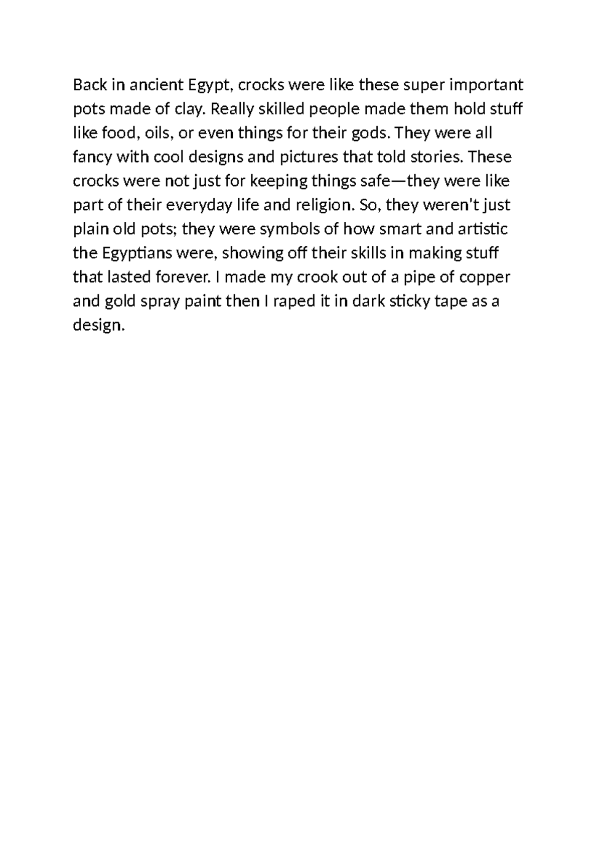 Back in ancient Egypt History artefact report Back in ancient Egypt