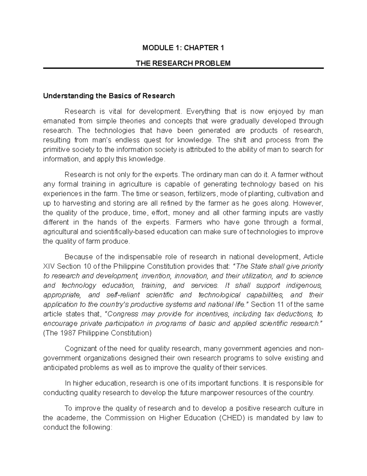 Module 1 THE Research Problem - MODULE 1: CHAPTER 1 THE RESEARCH ...