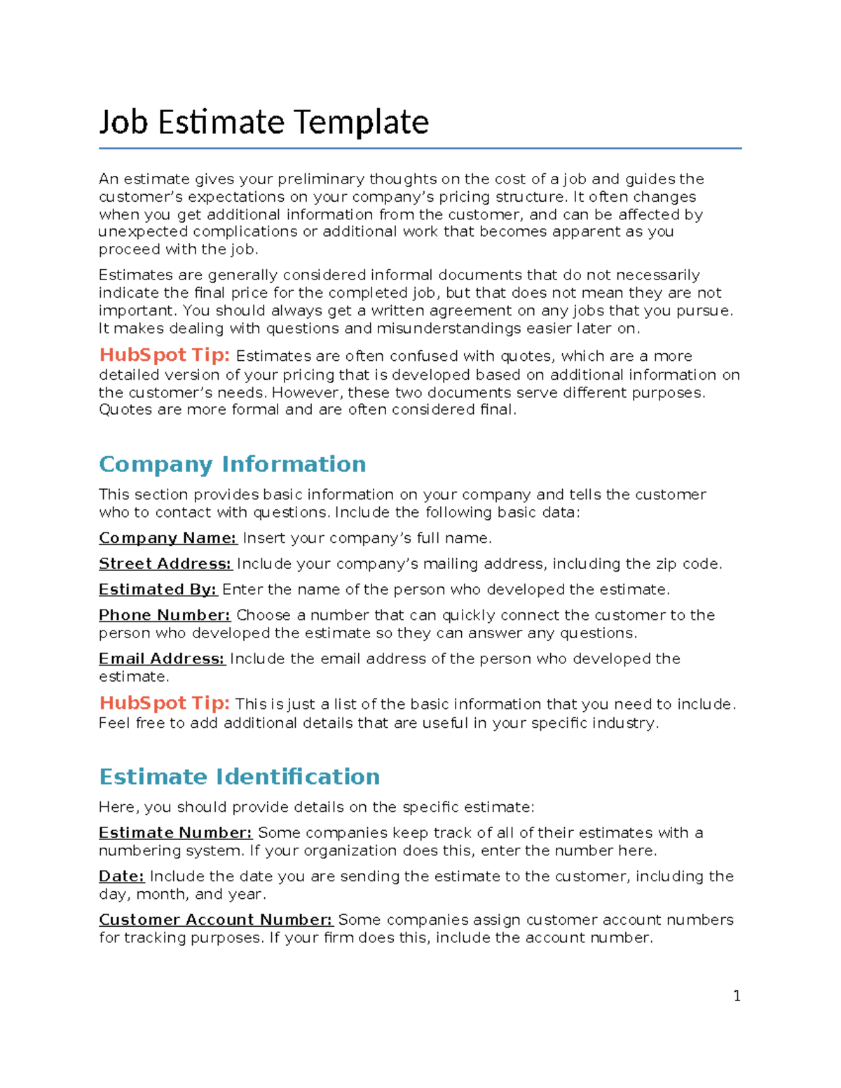 Job estimate file word - Job Estimate Template An estimate gives your ...