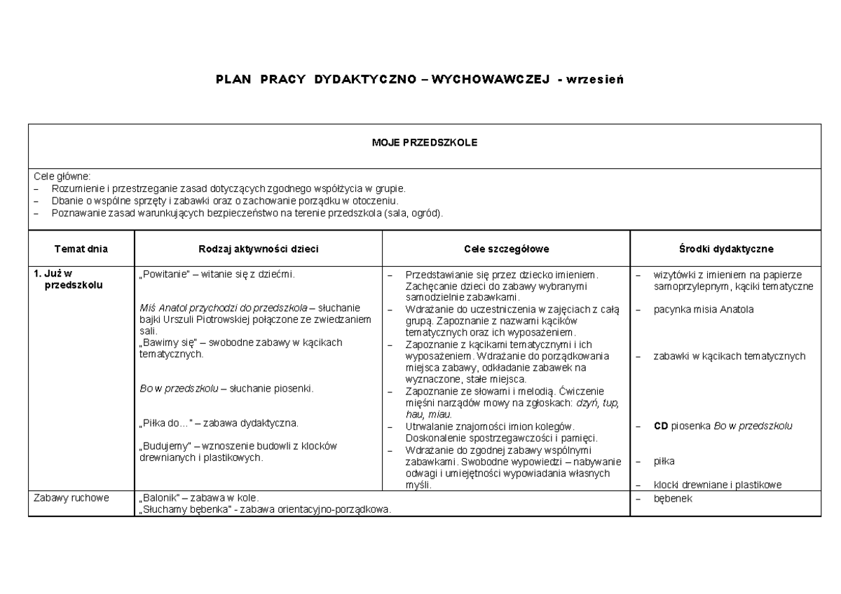 Plan Pracy Dydaktyczno Wychowawczej W Przedszkolu Lipiec Plan wynikowy przedszkole 3-4 - PLAN PRACY DYDAKTYCZNO – WYCHOWAWCZEJ
