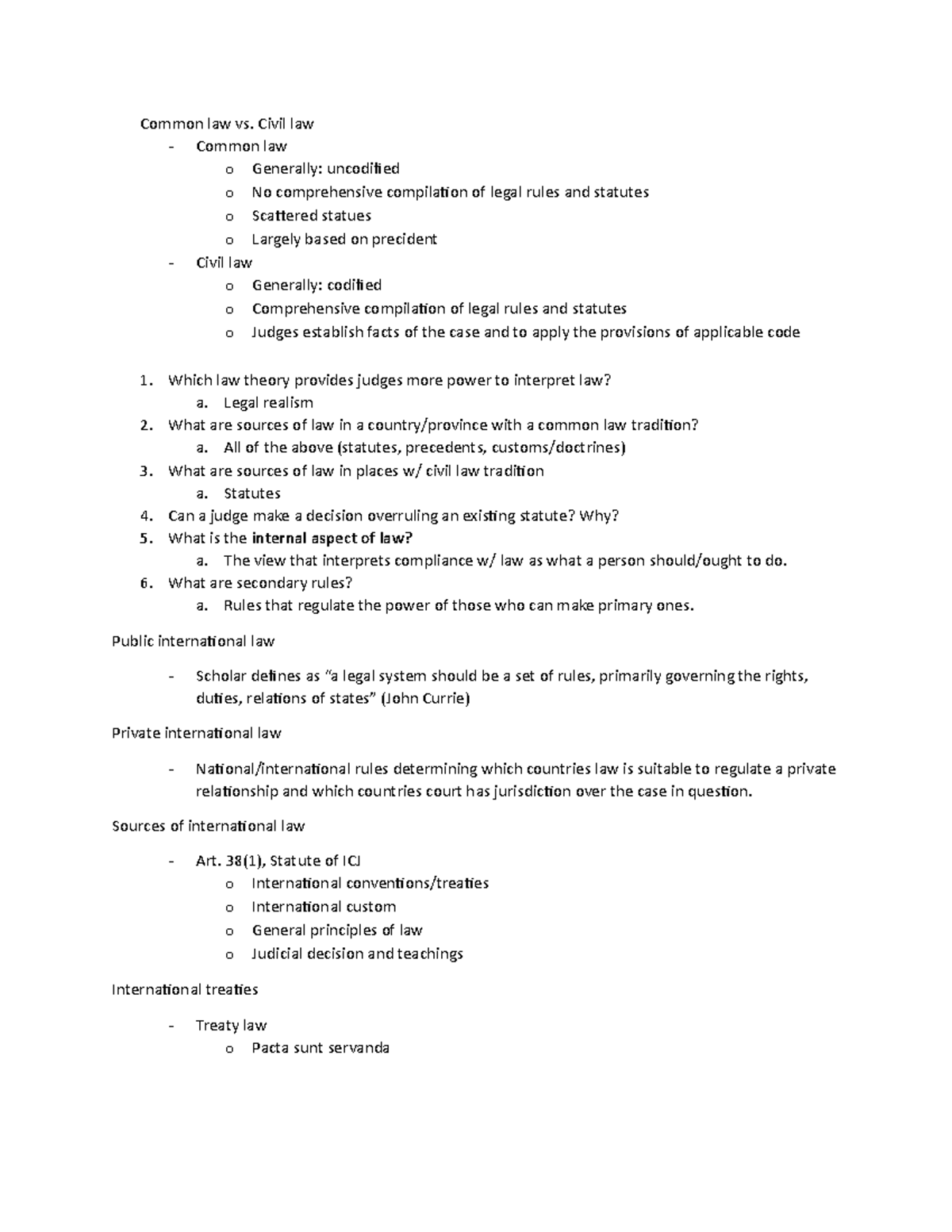 498 midterm prep - Common law vs. Civil law - Common law o Generally ...