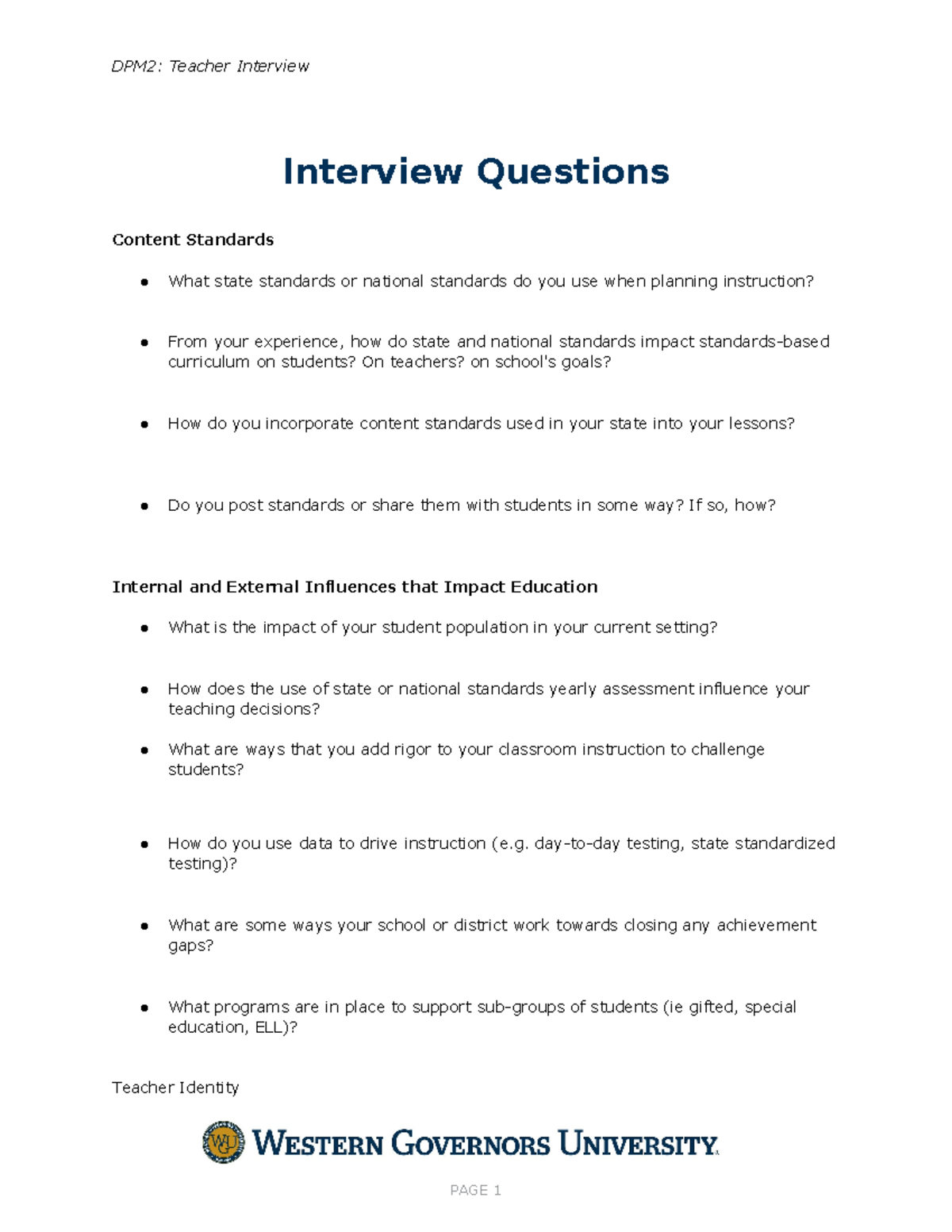 Interview questions D097 - DPM2: Teacher Interview Interview Questions ...