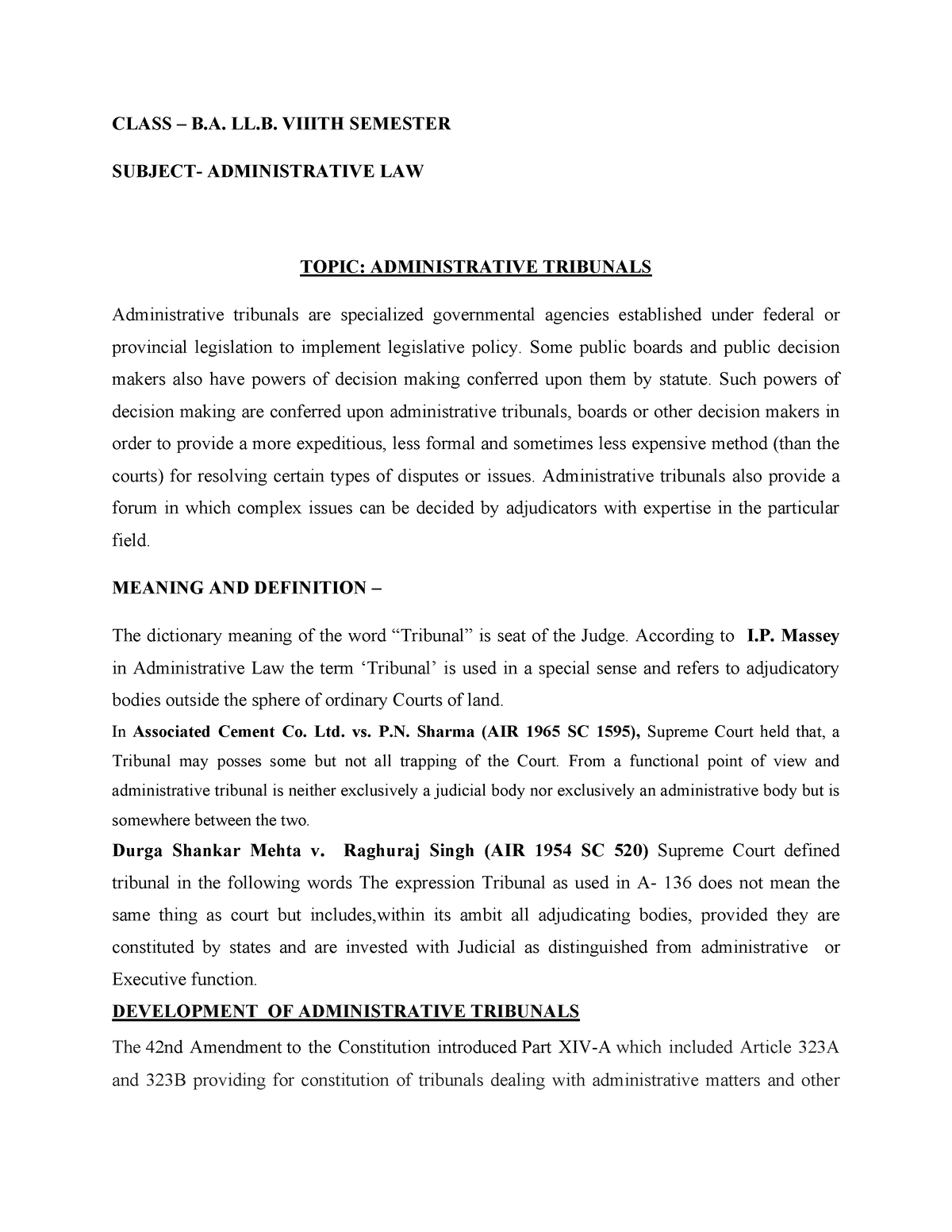 B.A.LL.B VIII SEM ( Administrative LAW) BL-801 Topic-Administrative ...